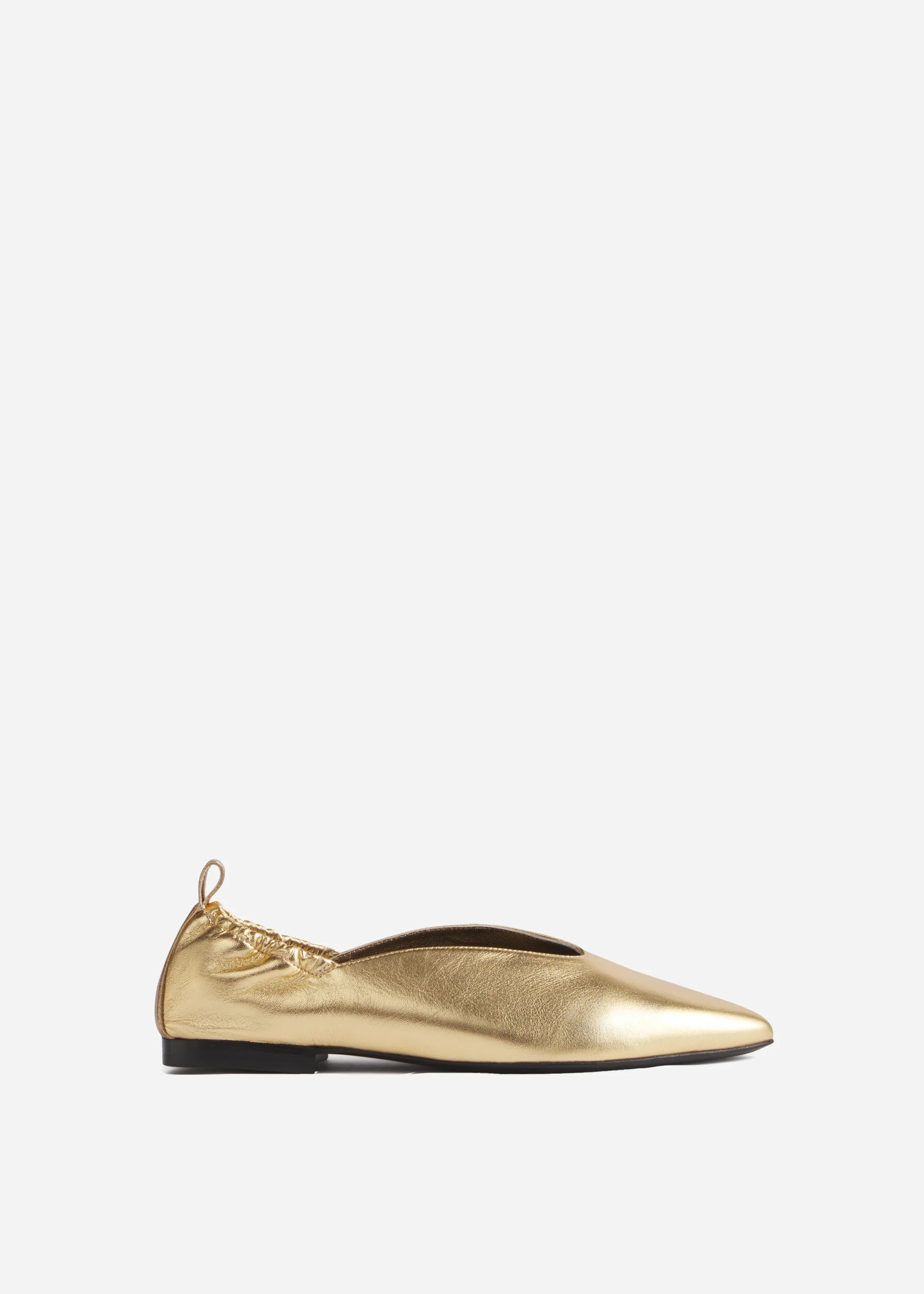 Leather Ruched Back Pointed Flat - Gold