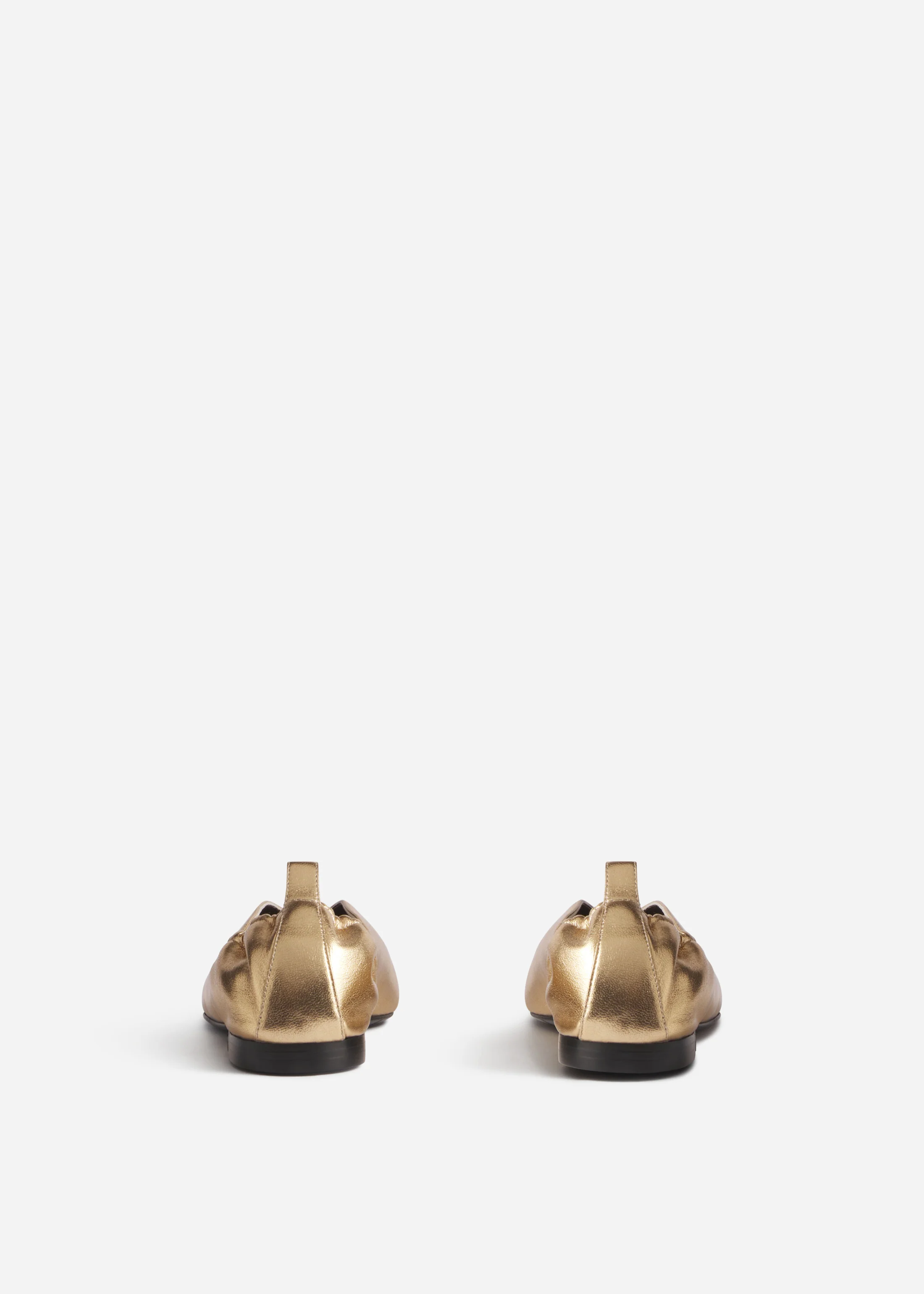 Leather Ruched Back Pointed Flat - Gold