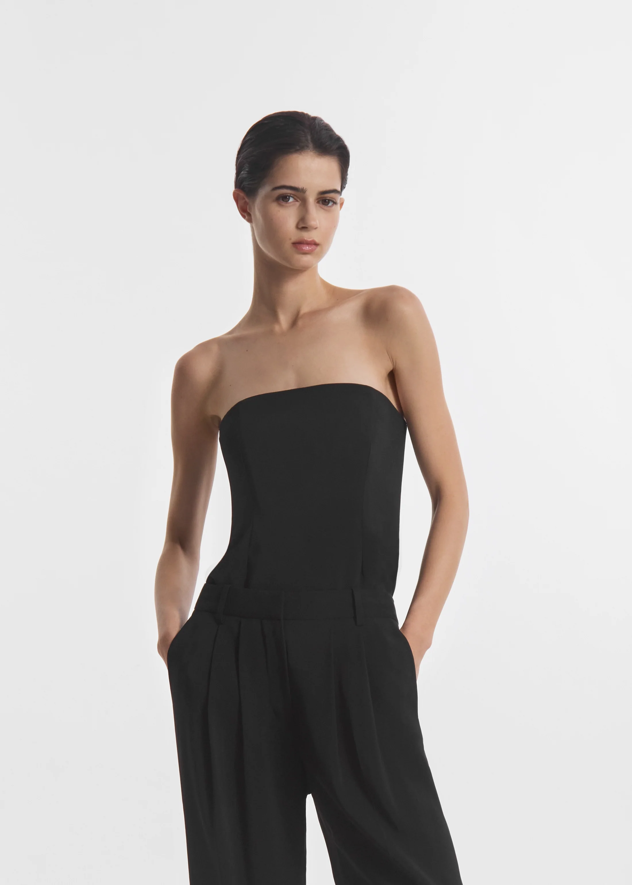 Strapless Bustier Top in Crepe - Black