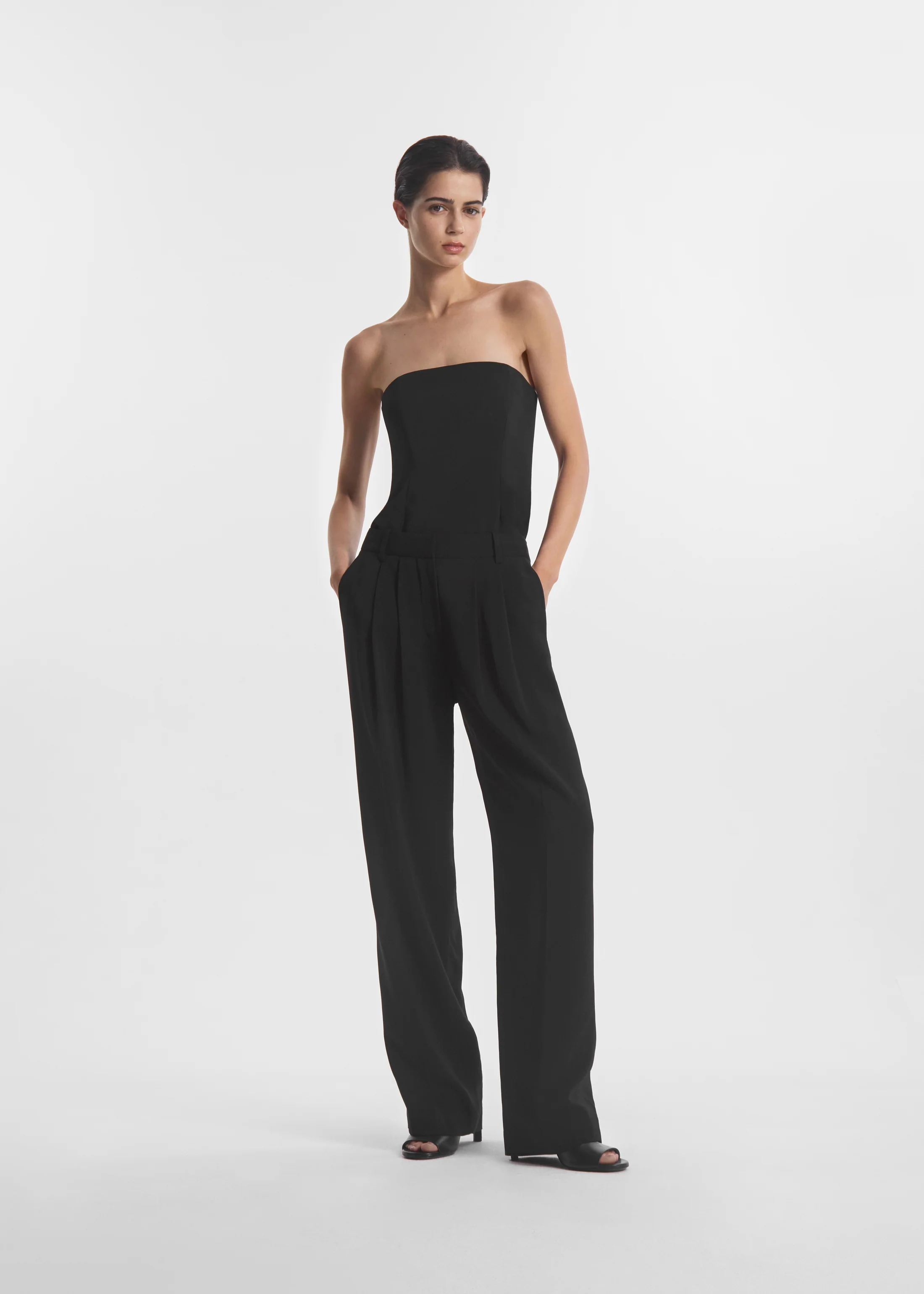 Strapless Bustier Top in Crepe - Black