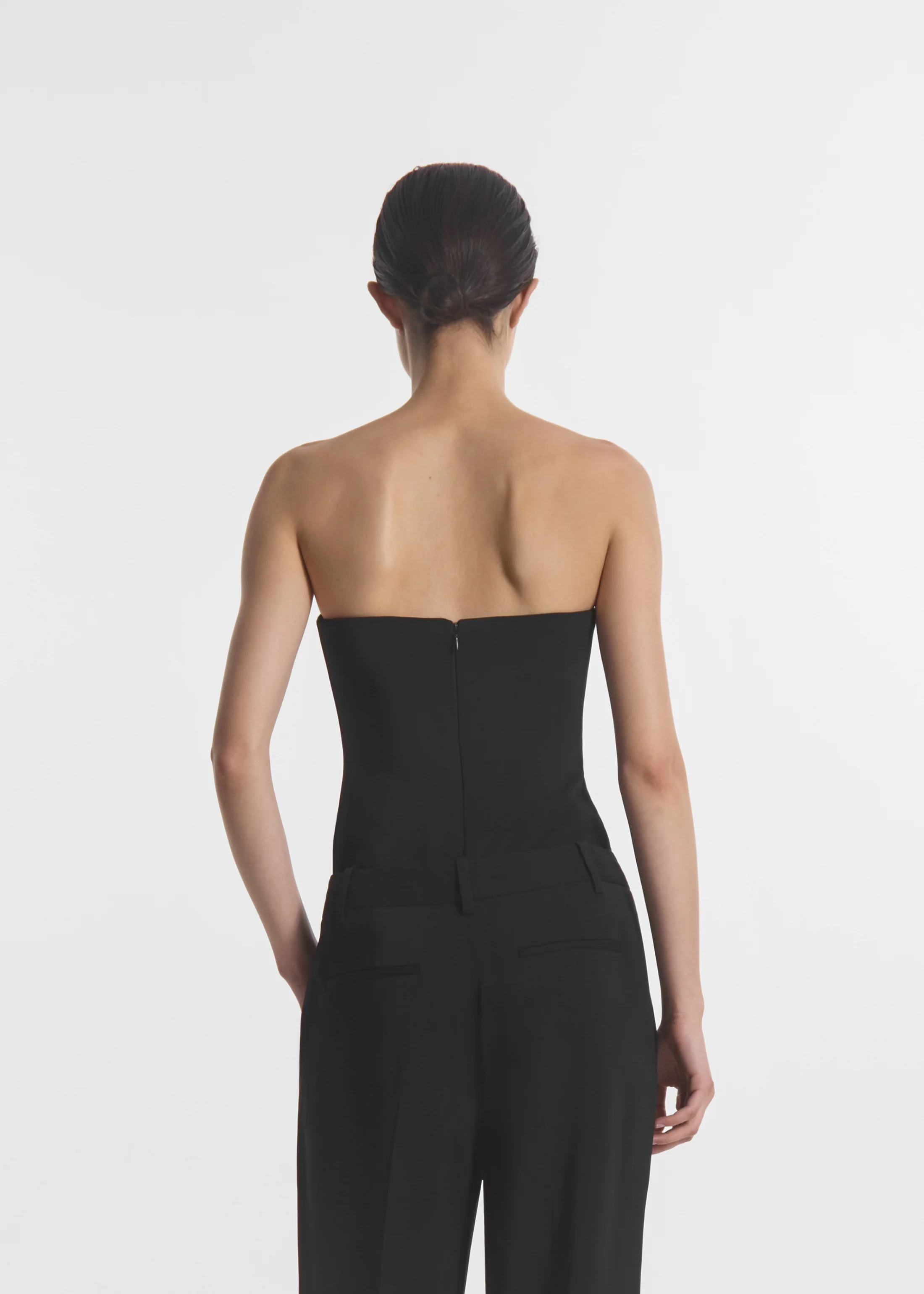 Strapless Bustier Top in Crepe - Black