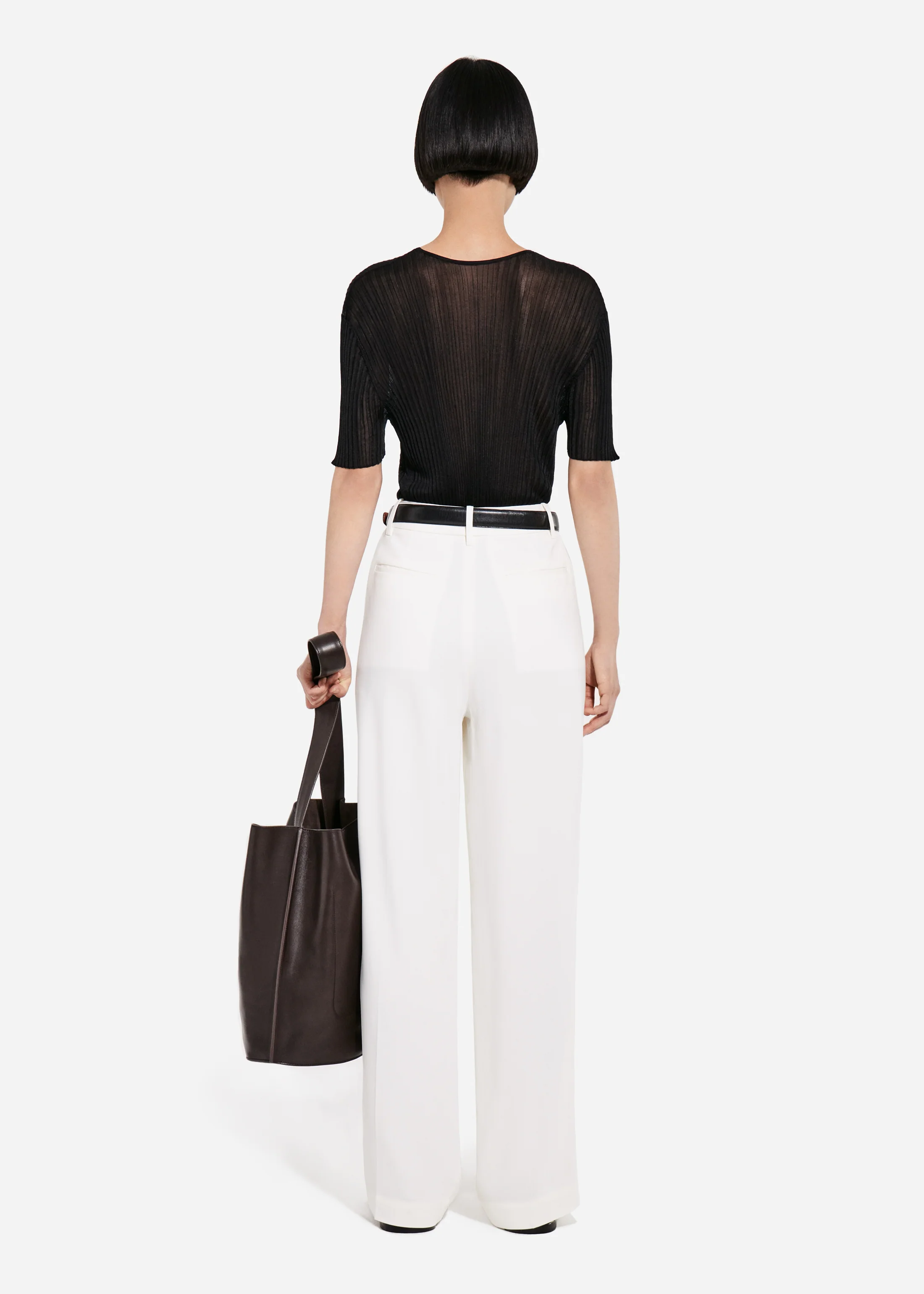 Sheer Rib T-Shirt in Viscose - Black