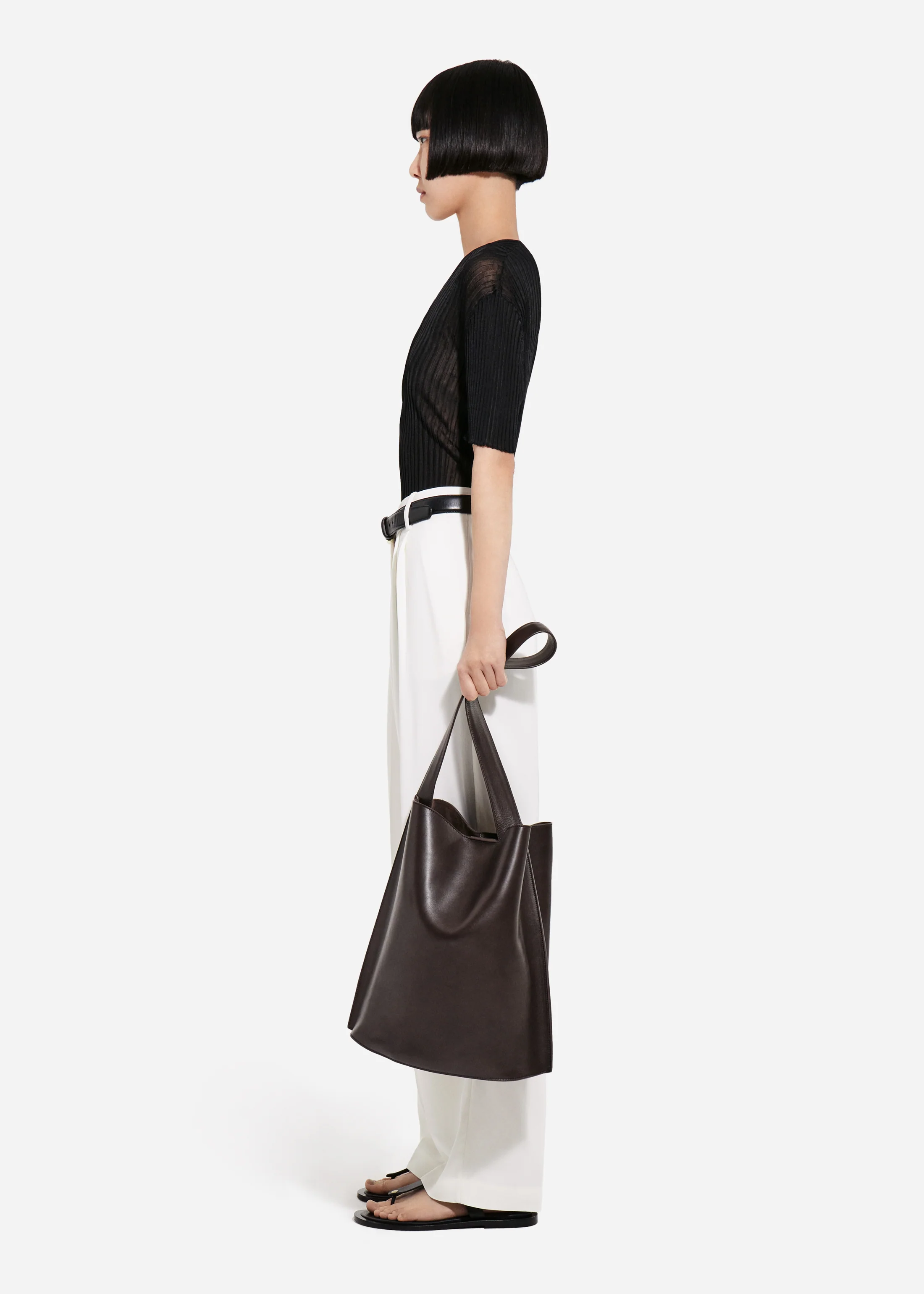 Sheer Rib T-Shirt in Viscose - Black