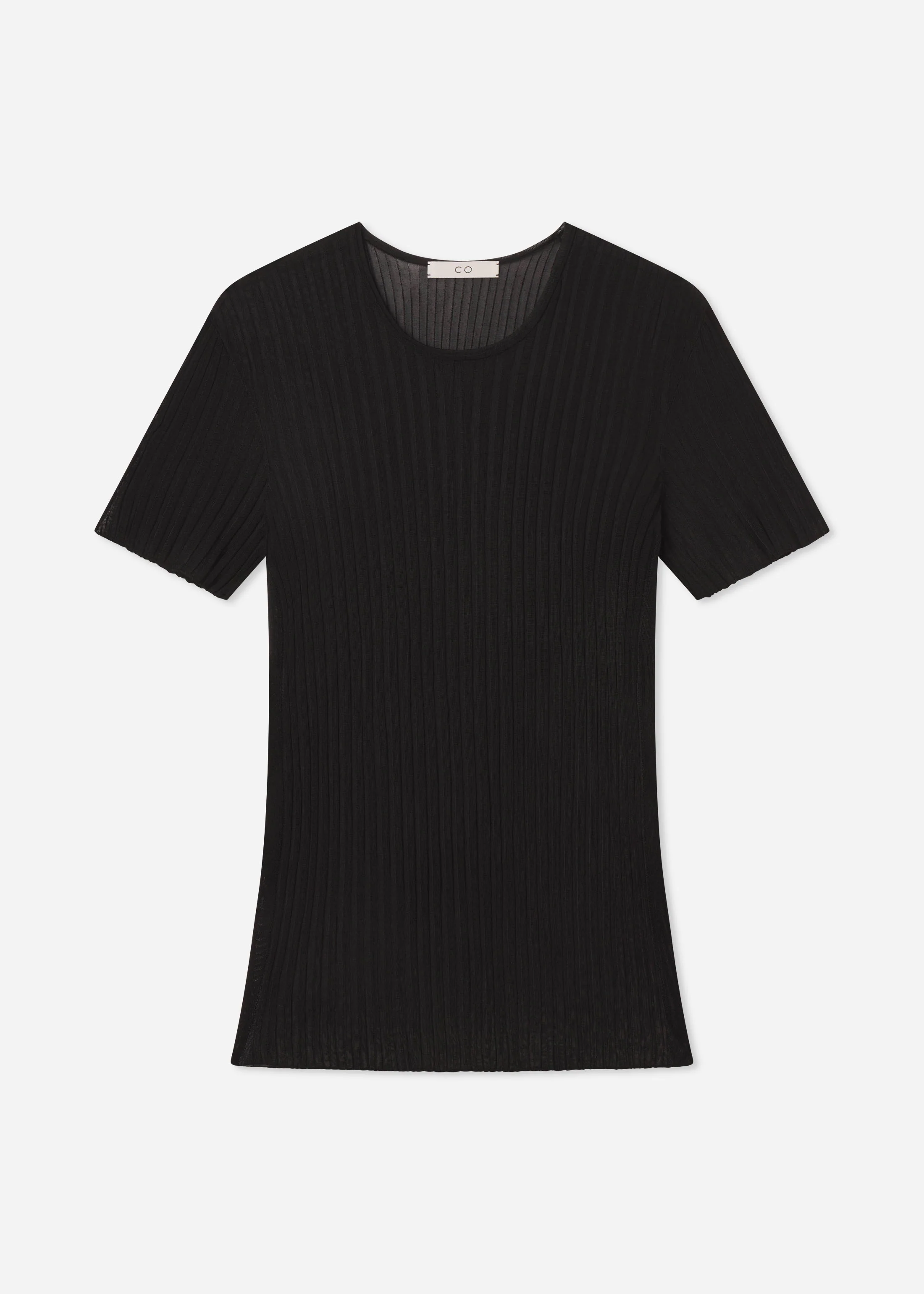 Sheer Rib T-Shirt in Viscose - Black