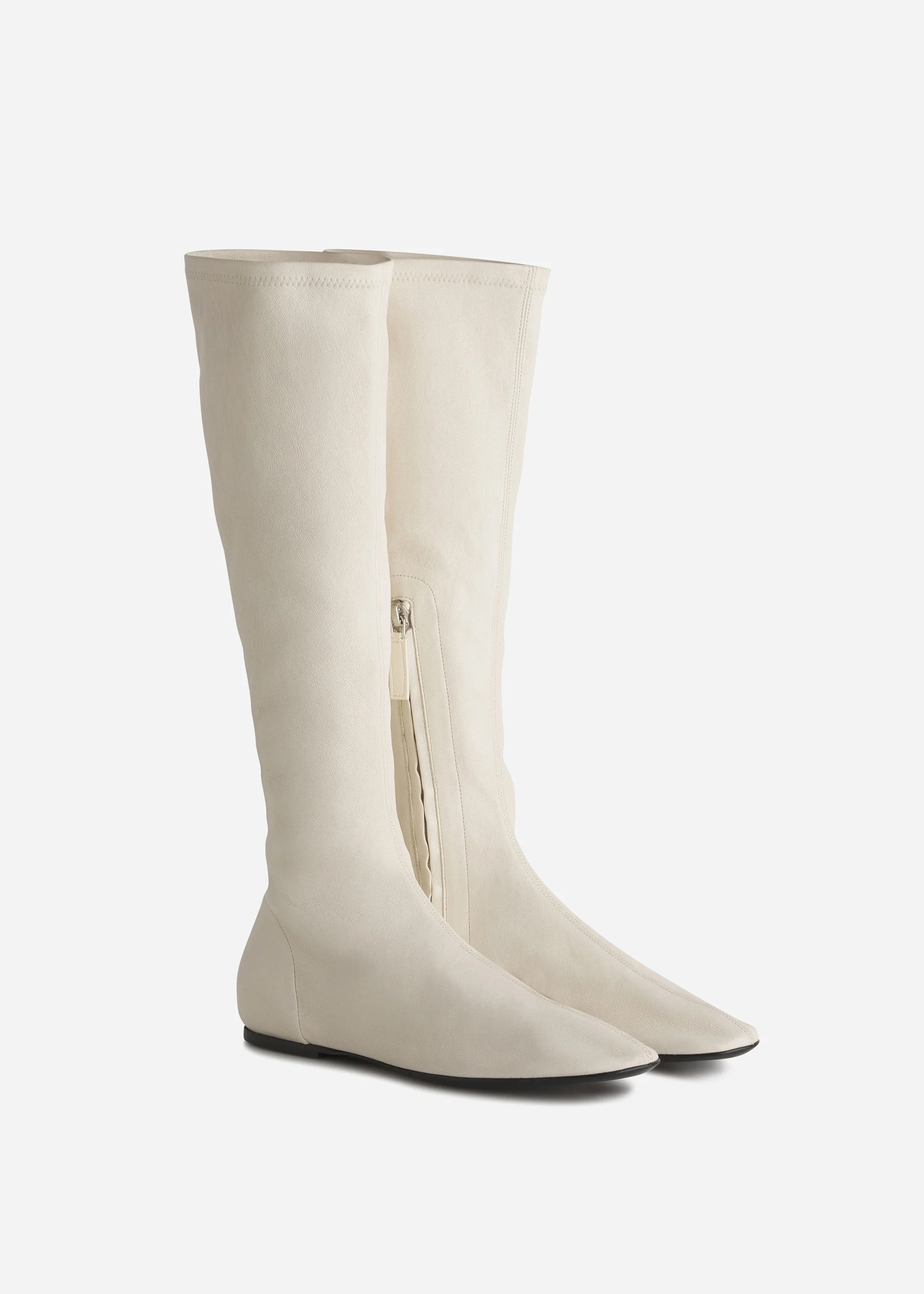 Stretch Leather Knee-High Bootie in Ivory