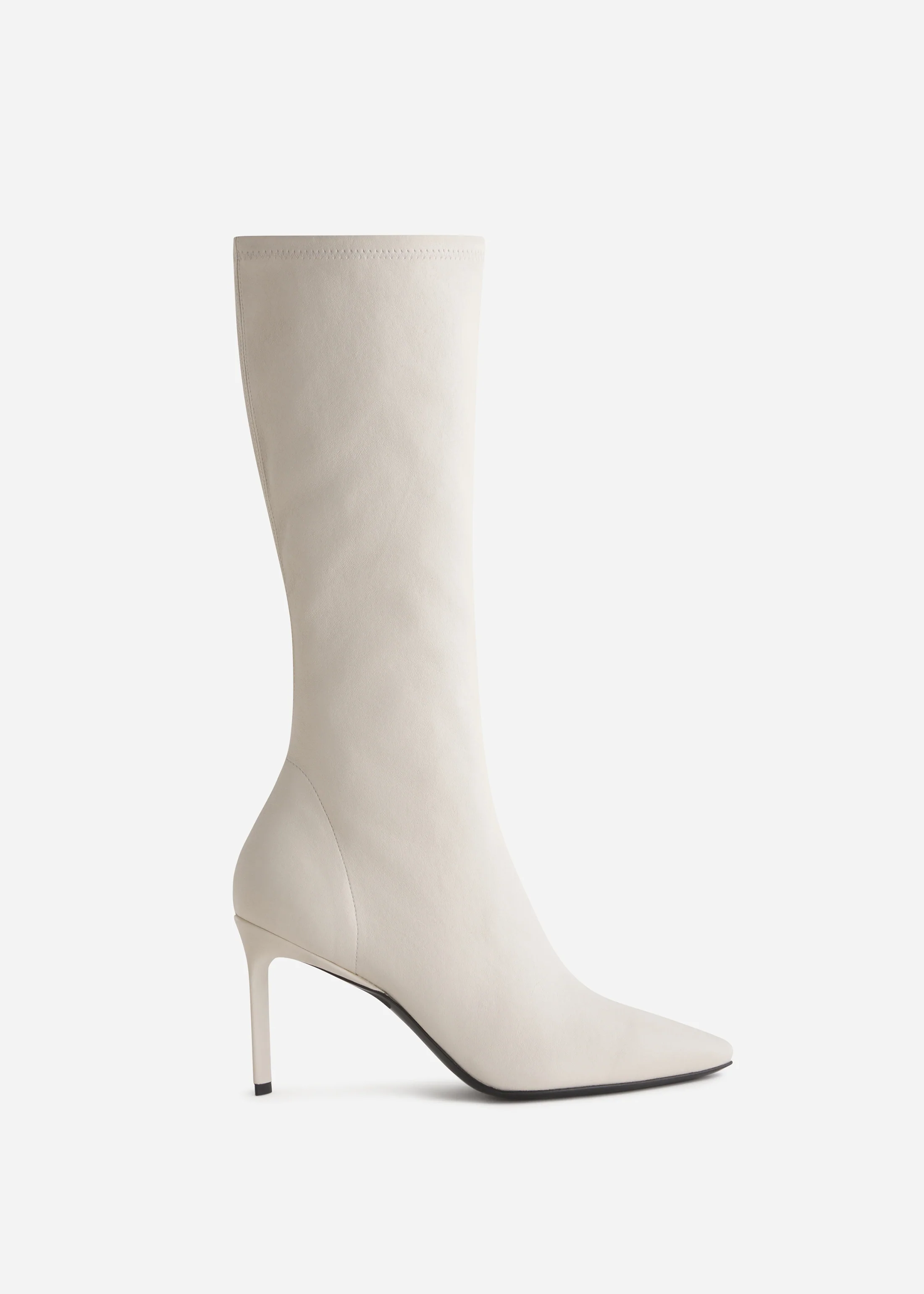 Pointed Stretch Leather Heel Boot in Ivory