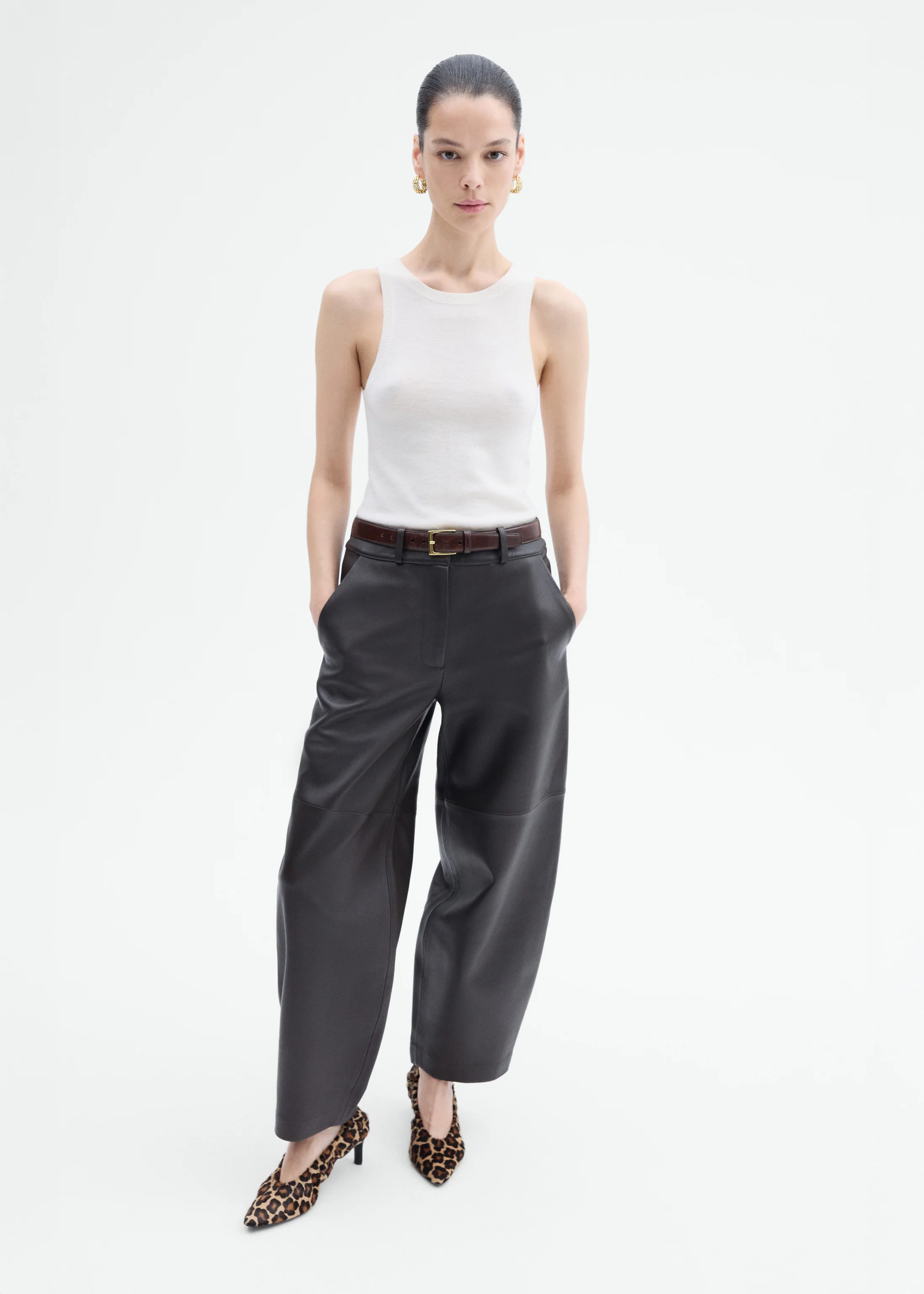 Cropped Leather Trouser - Chocolate