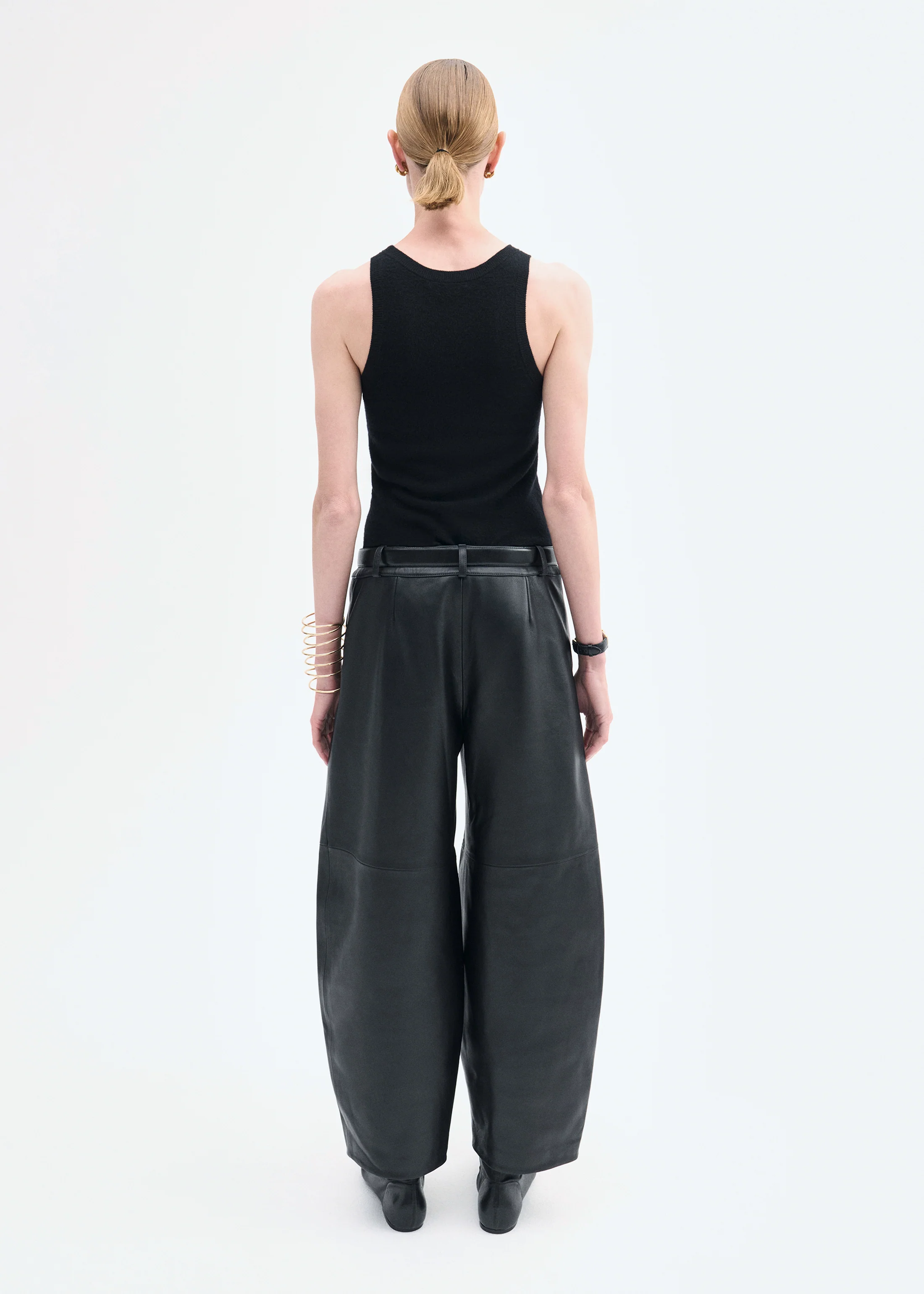 Cropped Leather Trouser - Black