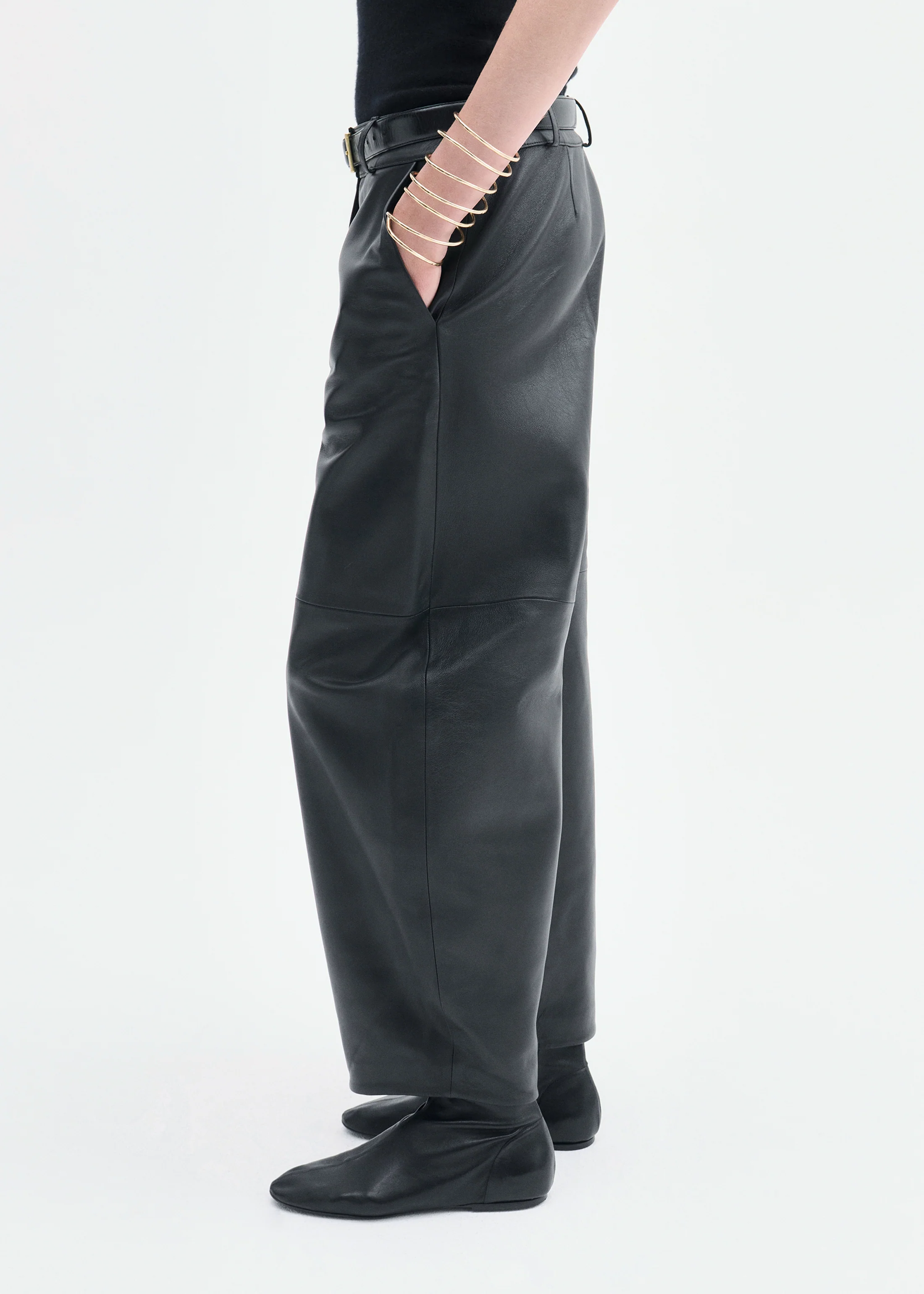 Cropped Leather Trouser - Black