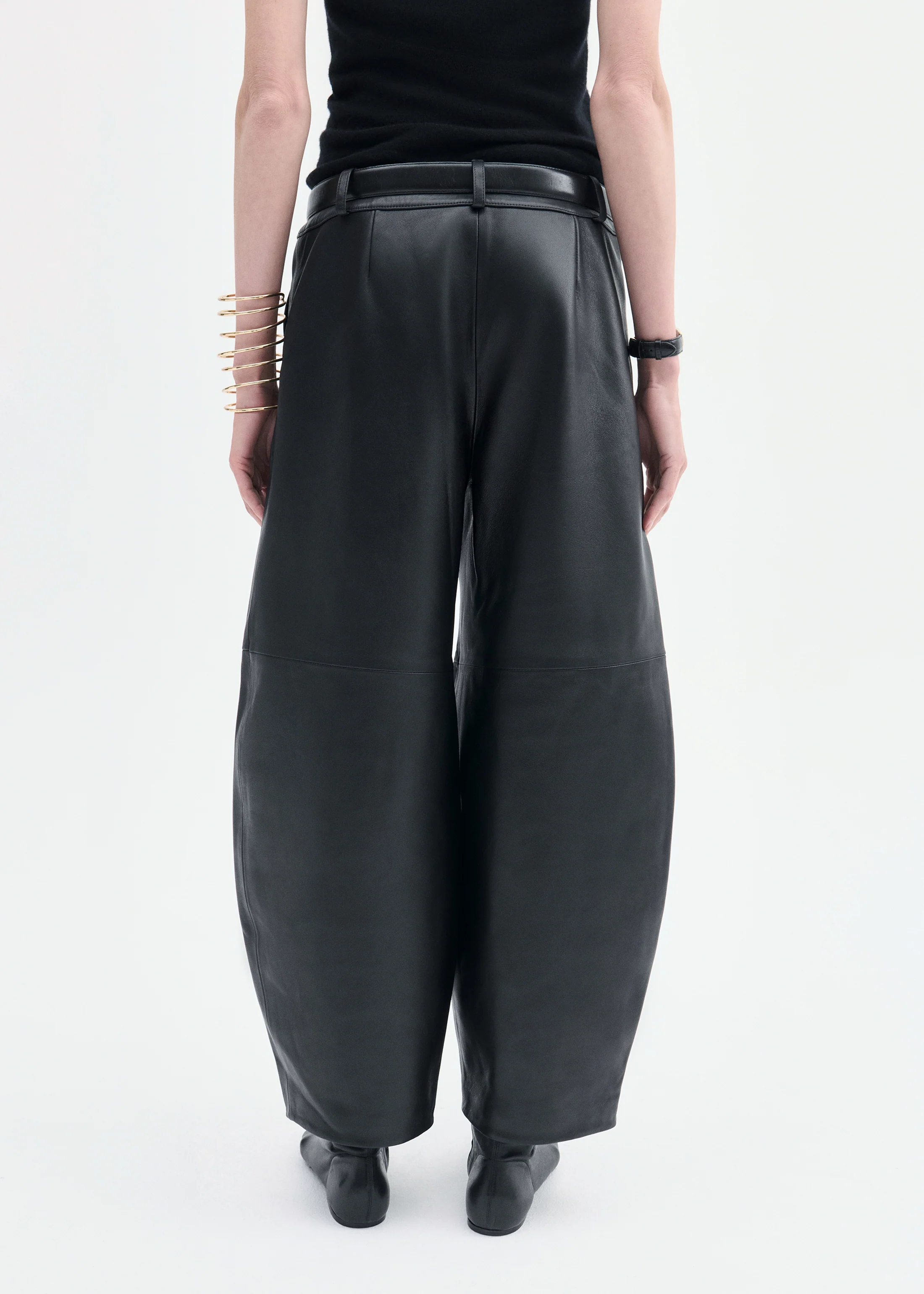 Cropped Leather Trouser - Black
