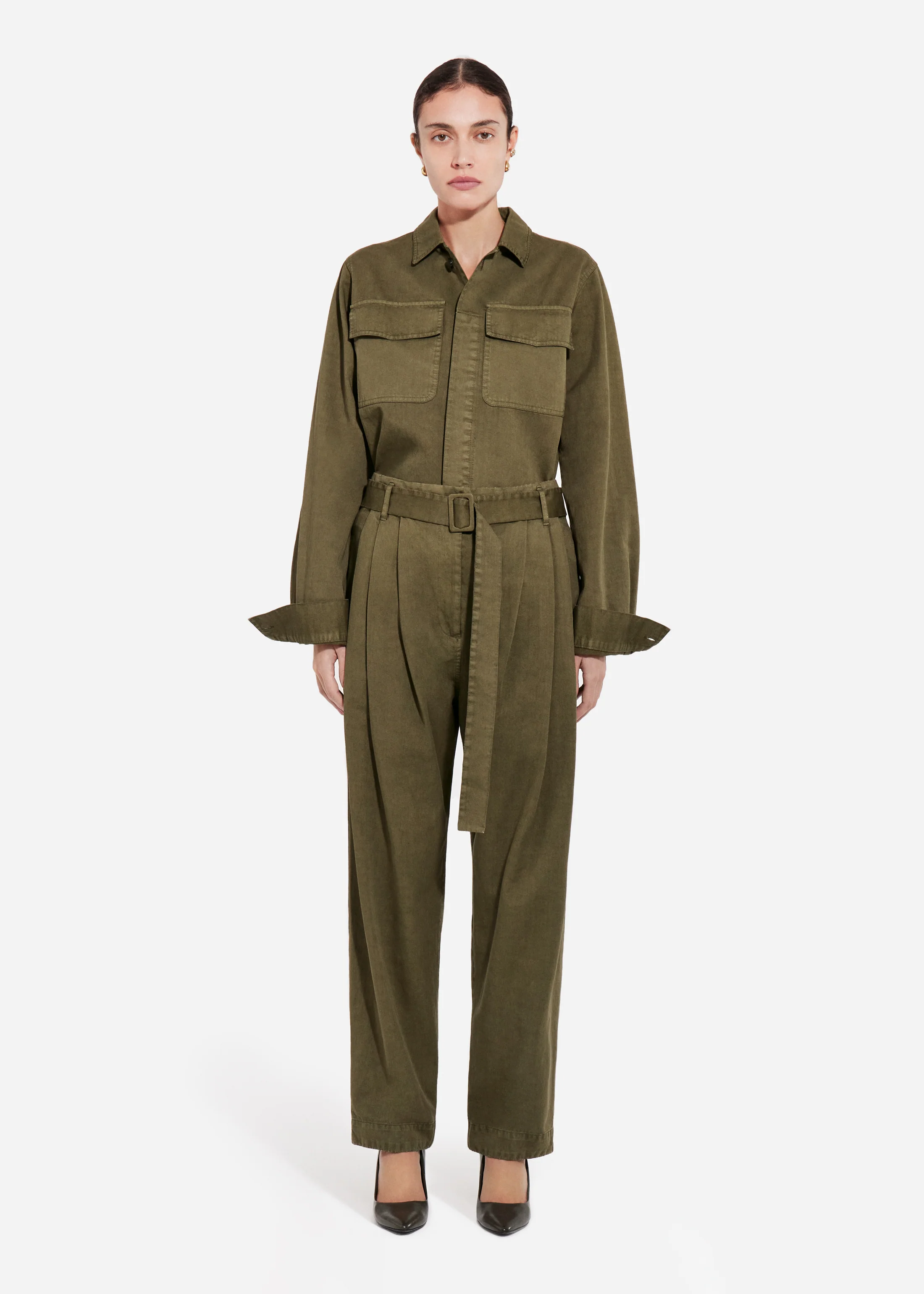 Garment Dyed Pleated Pant in Cotton - Avocado