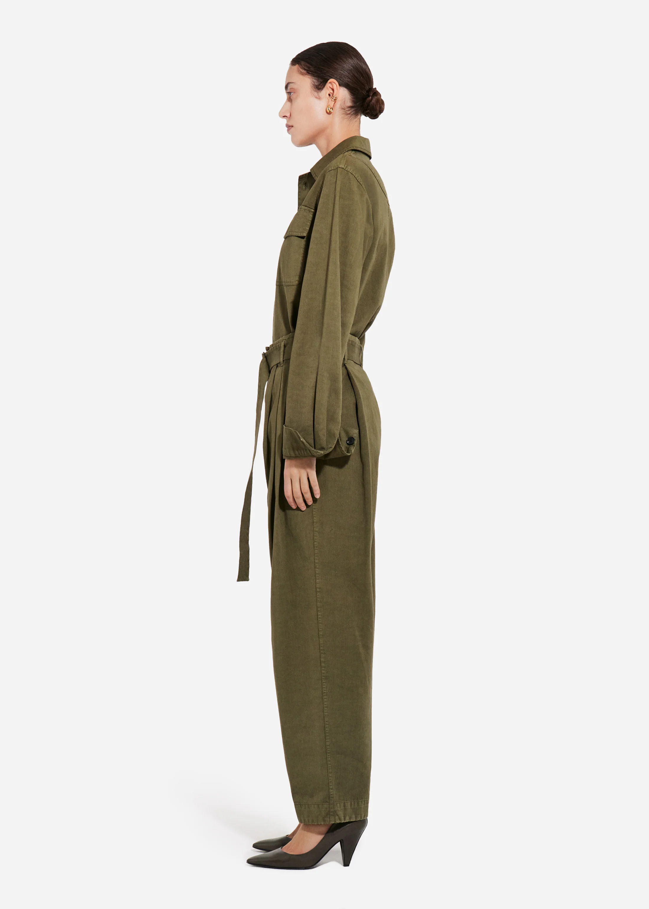 Garment Dyed Pleated Pant in Cotton - Avocado