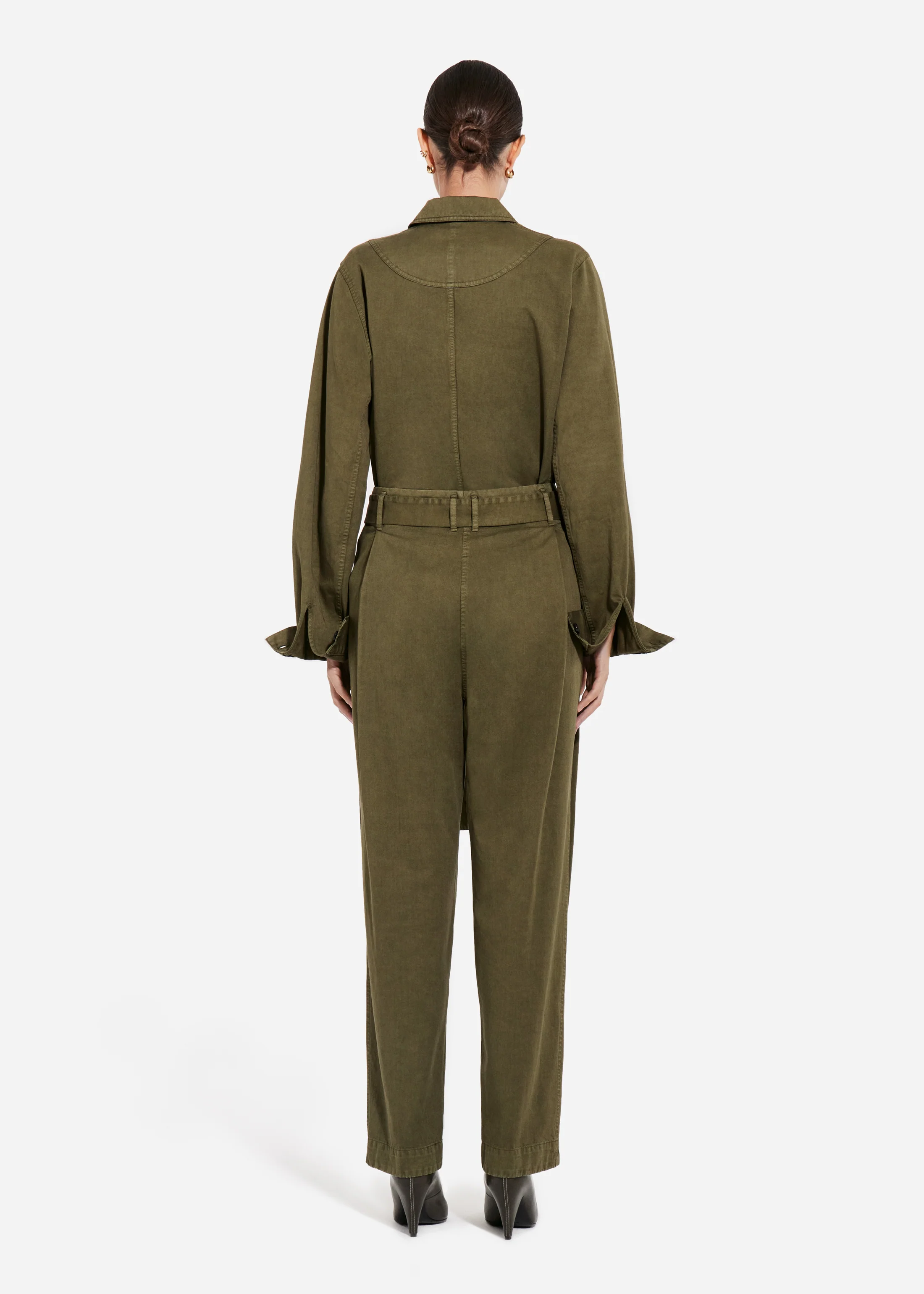 Garment Dyed Pleated Pant in Cotton - Avocado