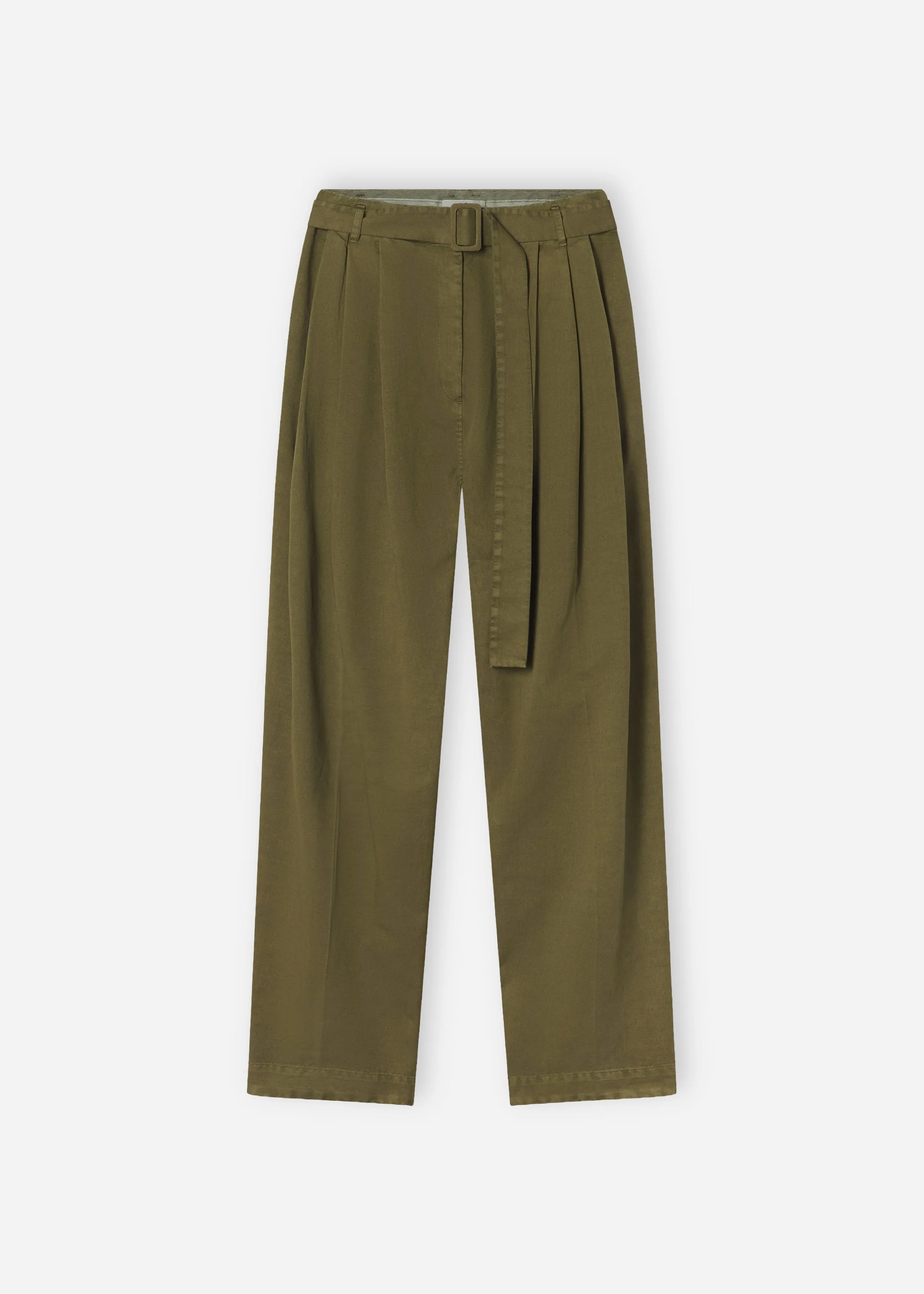 Garment Dyed Pleated Pant in Cotton - Avocado