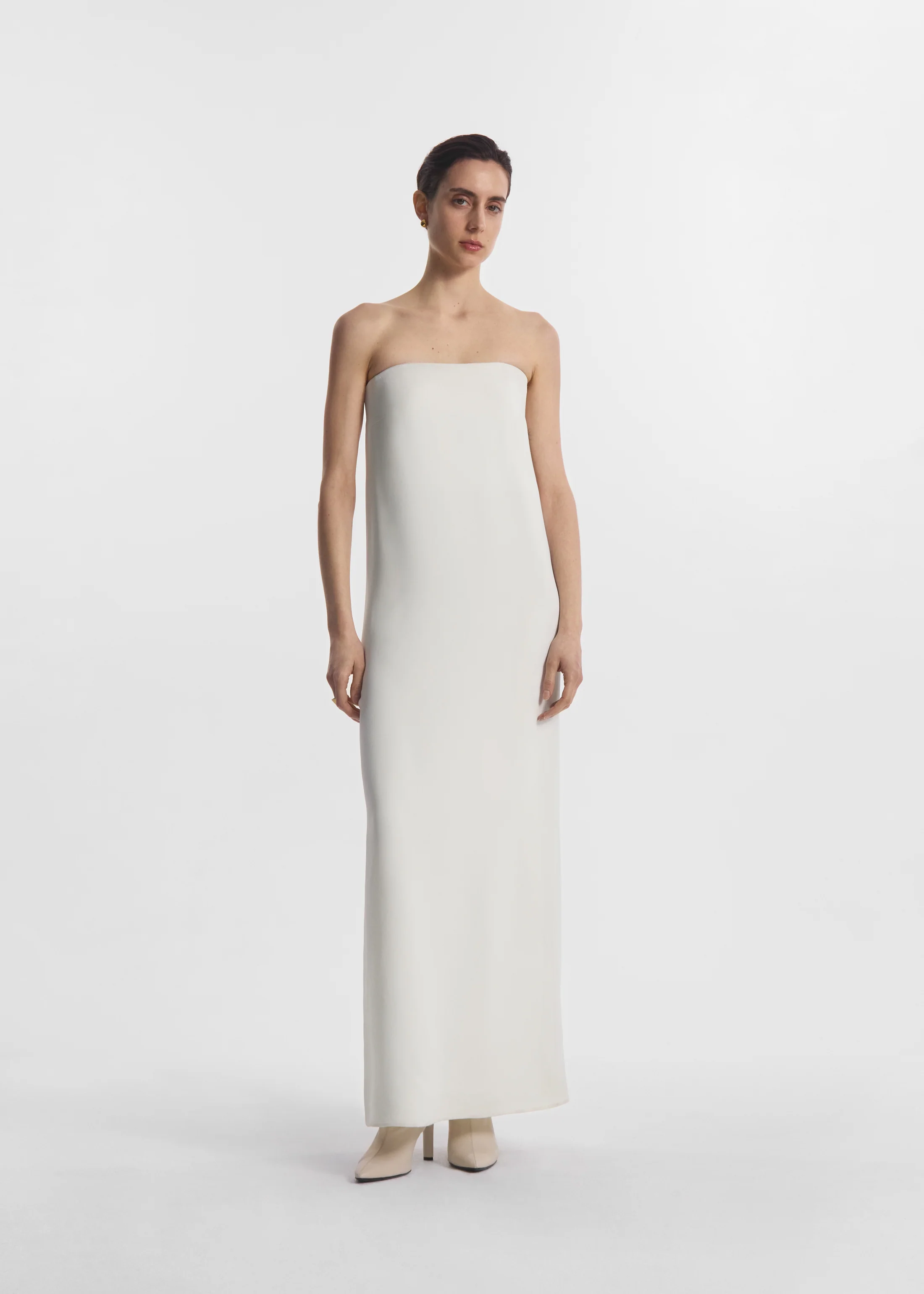 Strapless Column Dress in Viscose Crepe - Ivory