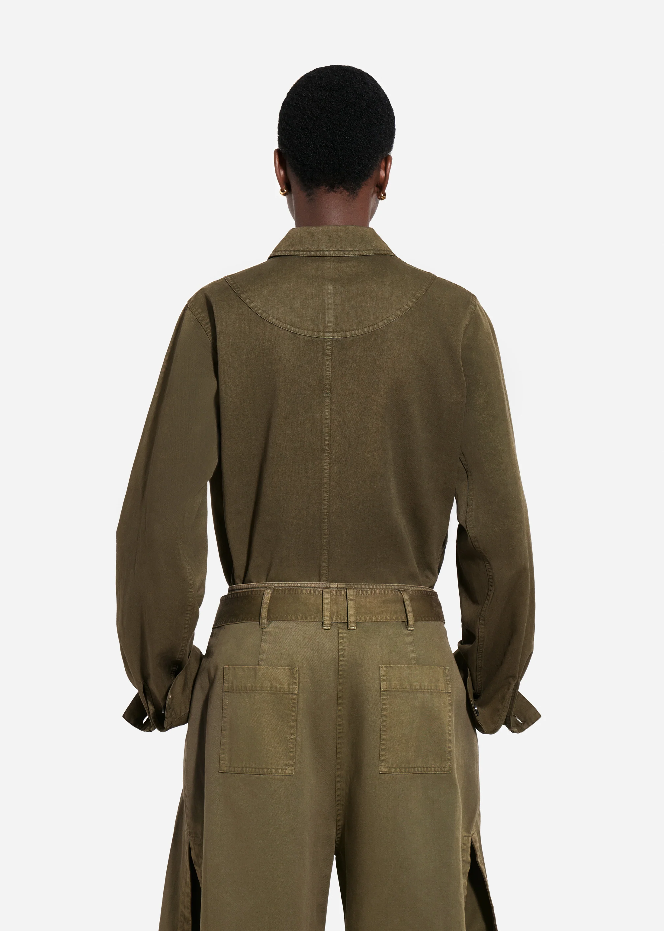 Garment Dyed Shirt Jacket in Cotton - Avocado