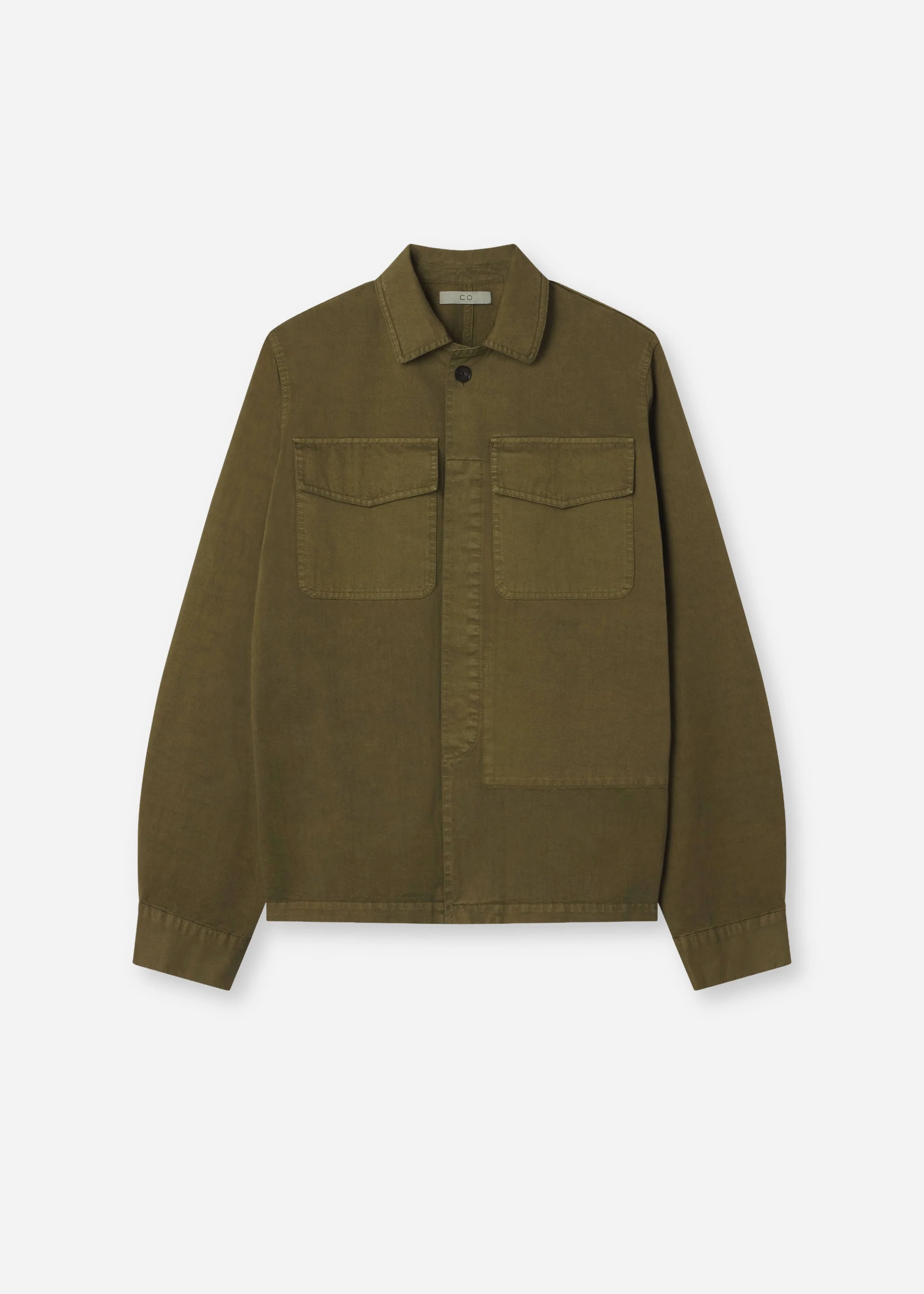 Garment Dyed Shirt Jacket in Cotton - Avocado