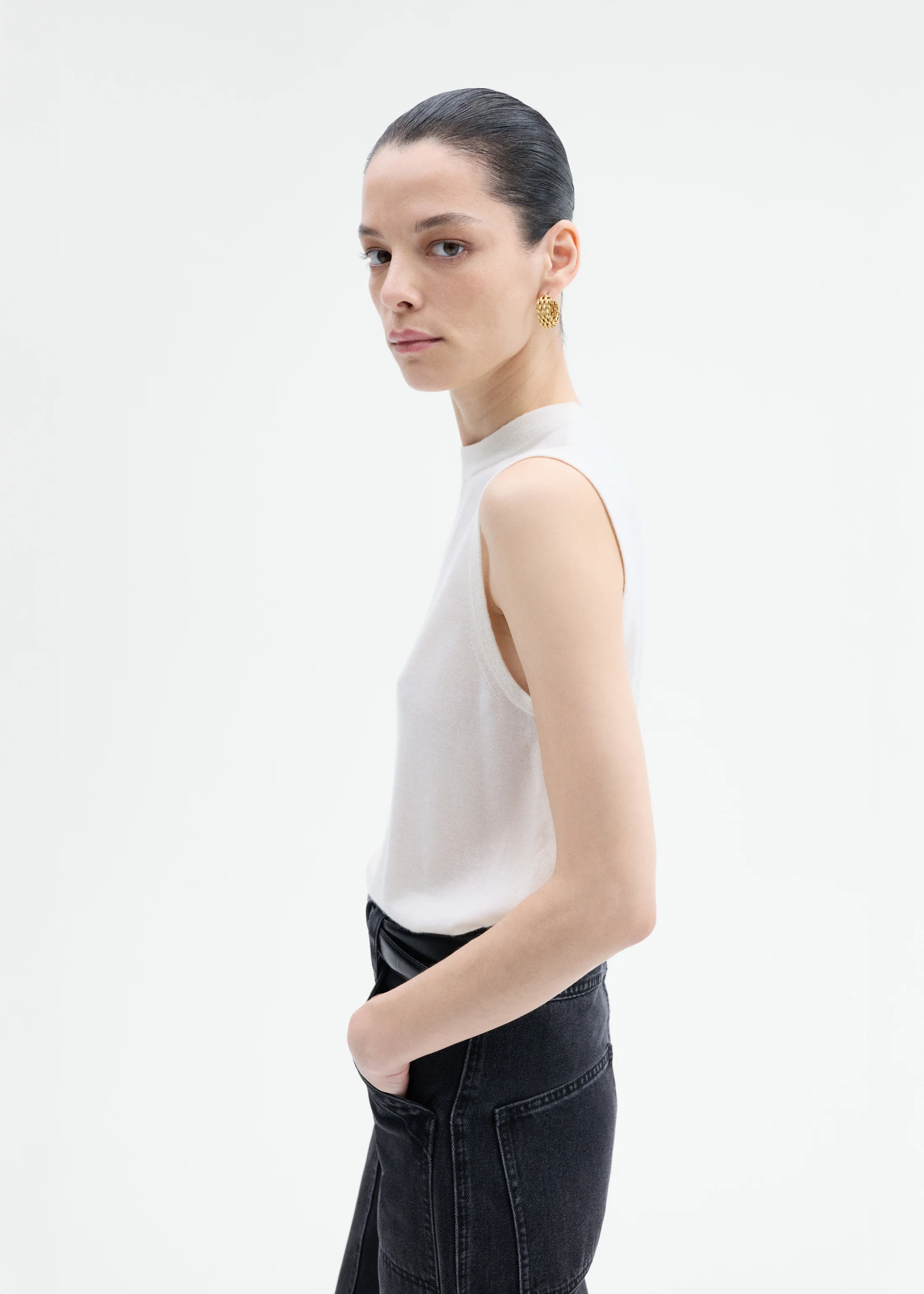 Shell Tank in Fine Cashmere - Ivory