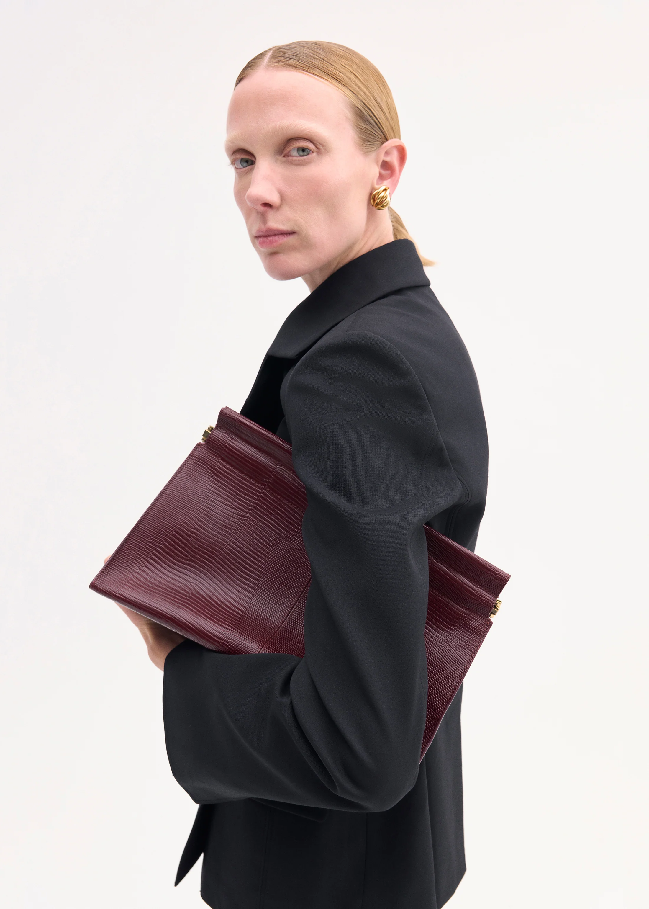 Large Leather Clutch in Burgundy