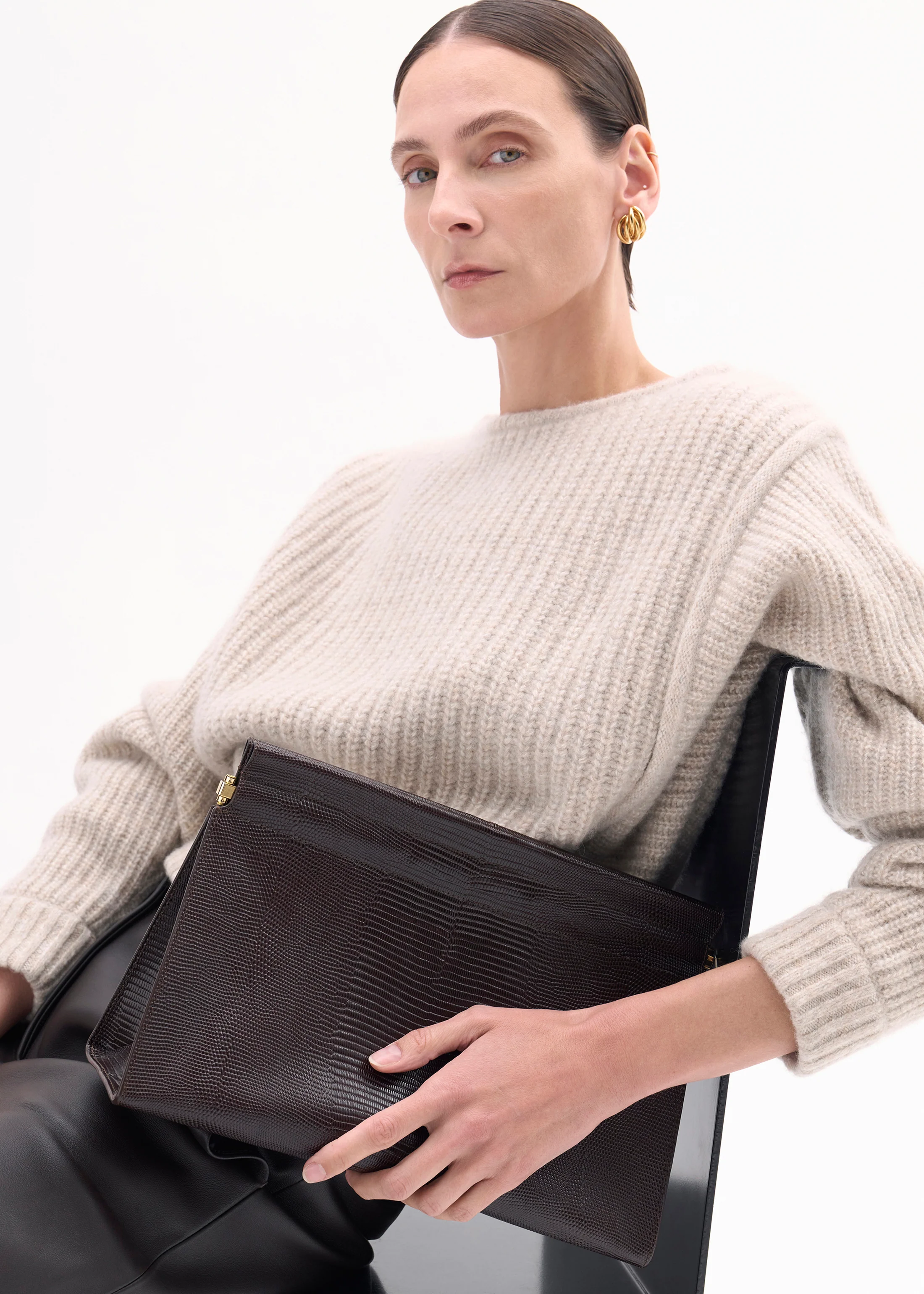 Large Leather Clutch - Espresso