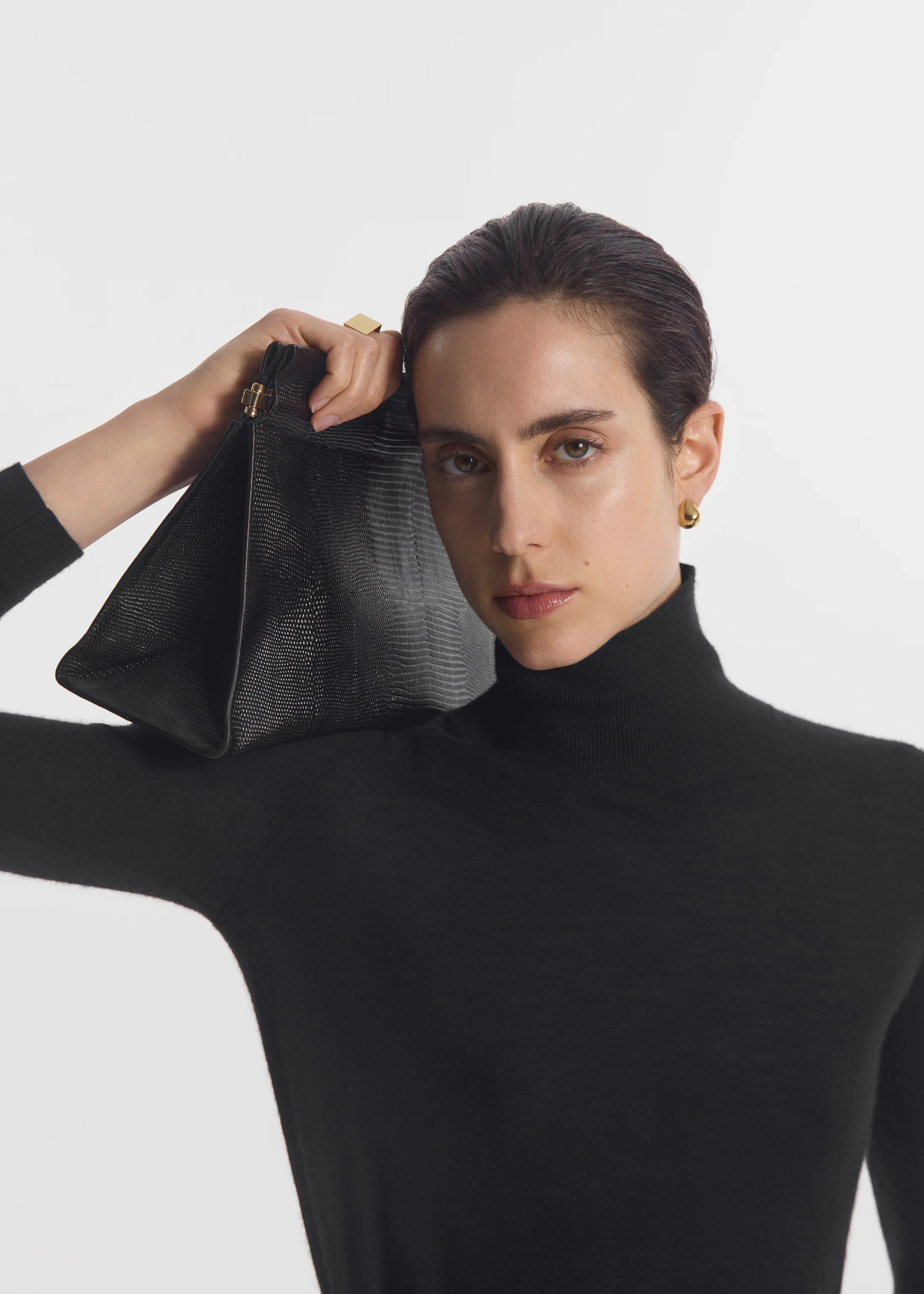 Large Leather Clutch in Black