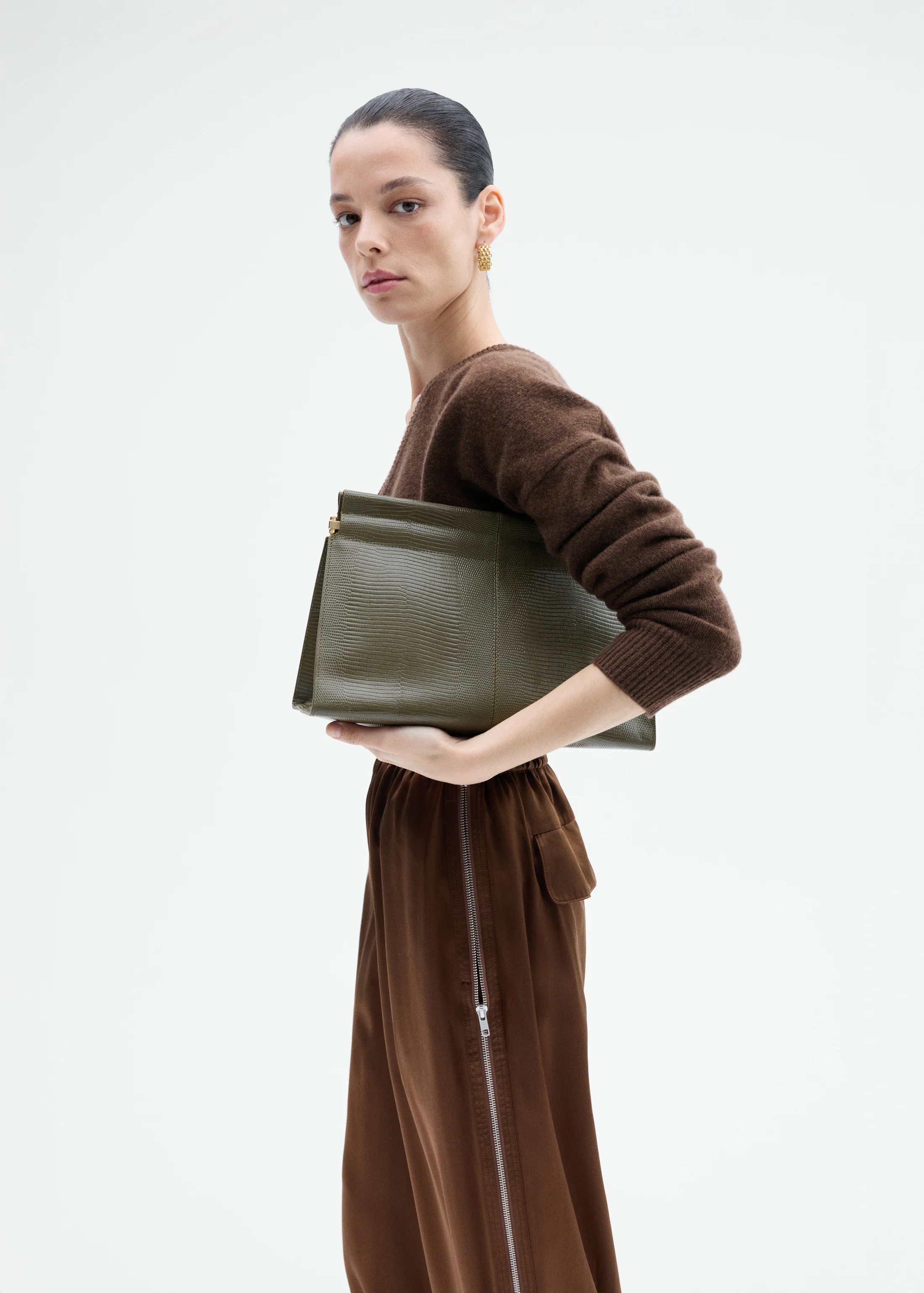 Large Leather Clutch - Olive