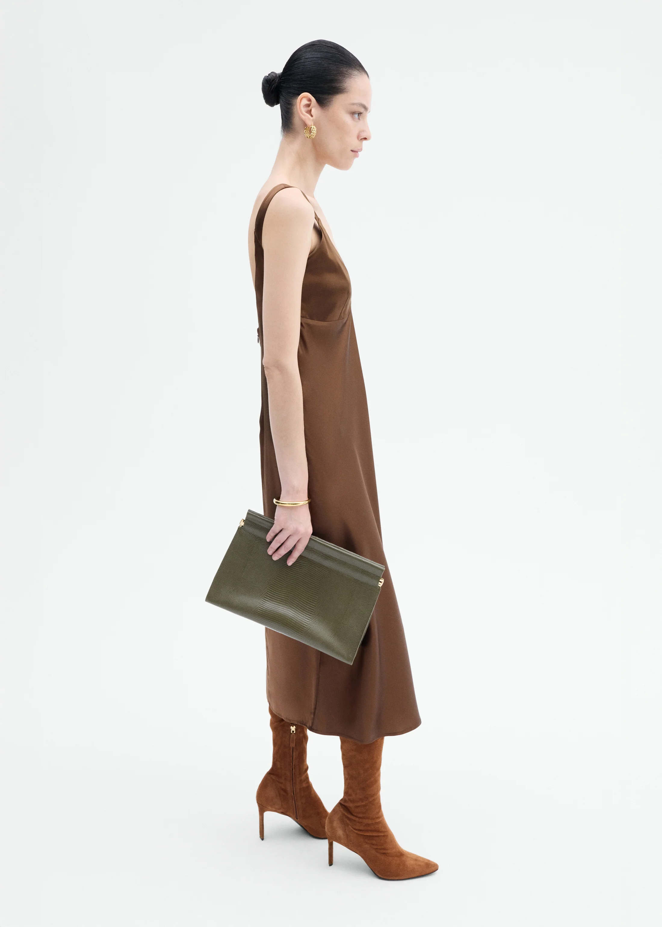 Large Leather Clutch - Olive
