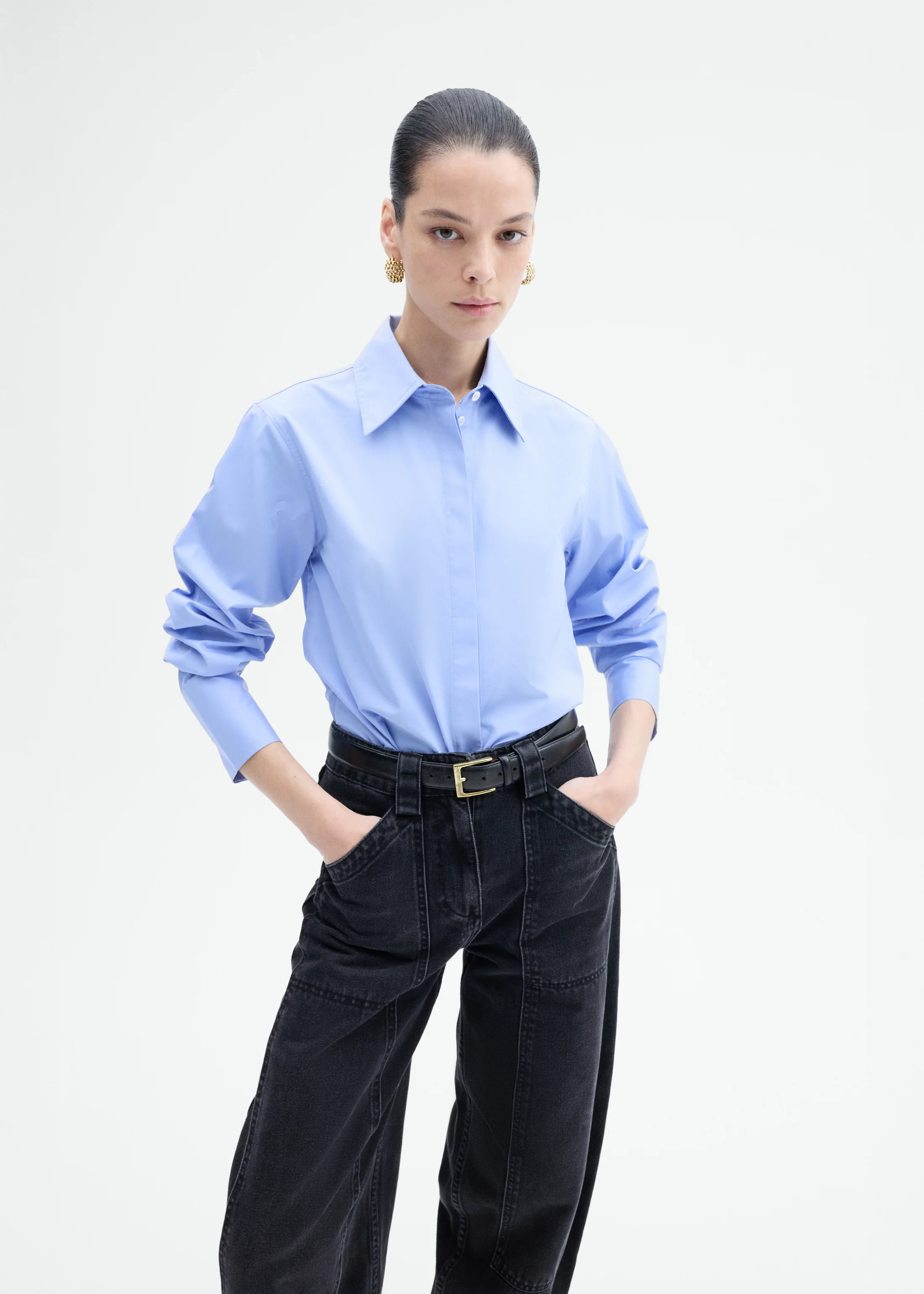 Fitted Shirt in Cotton Poplin - Blue