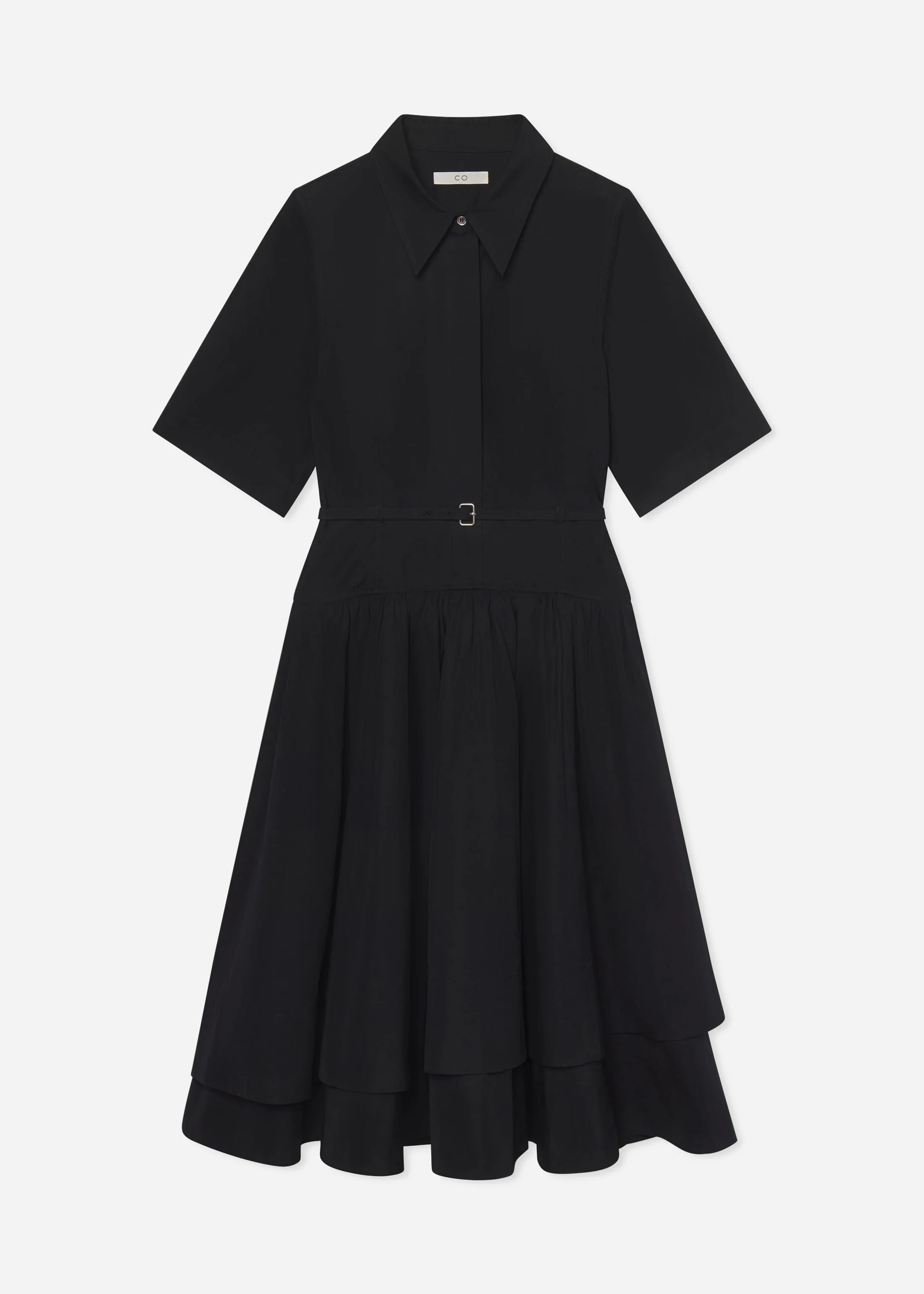 133-short-sleeve-belted-dress-in-cotton-poplin-black-6.webp Short Sleeve Belted Dress in Cotton Poplin - Black