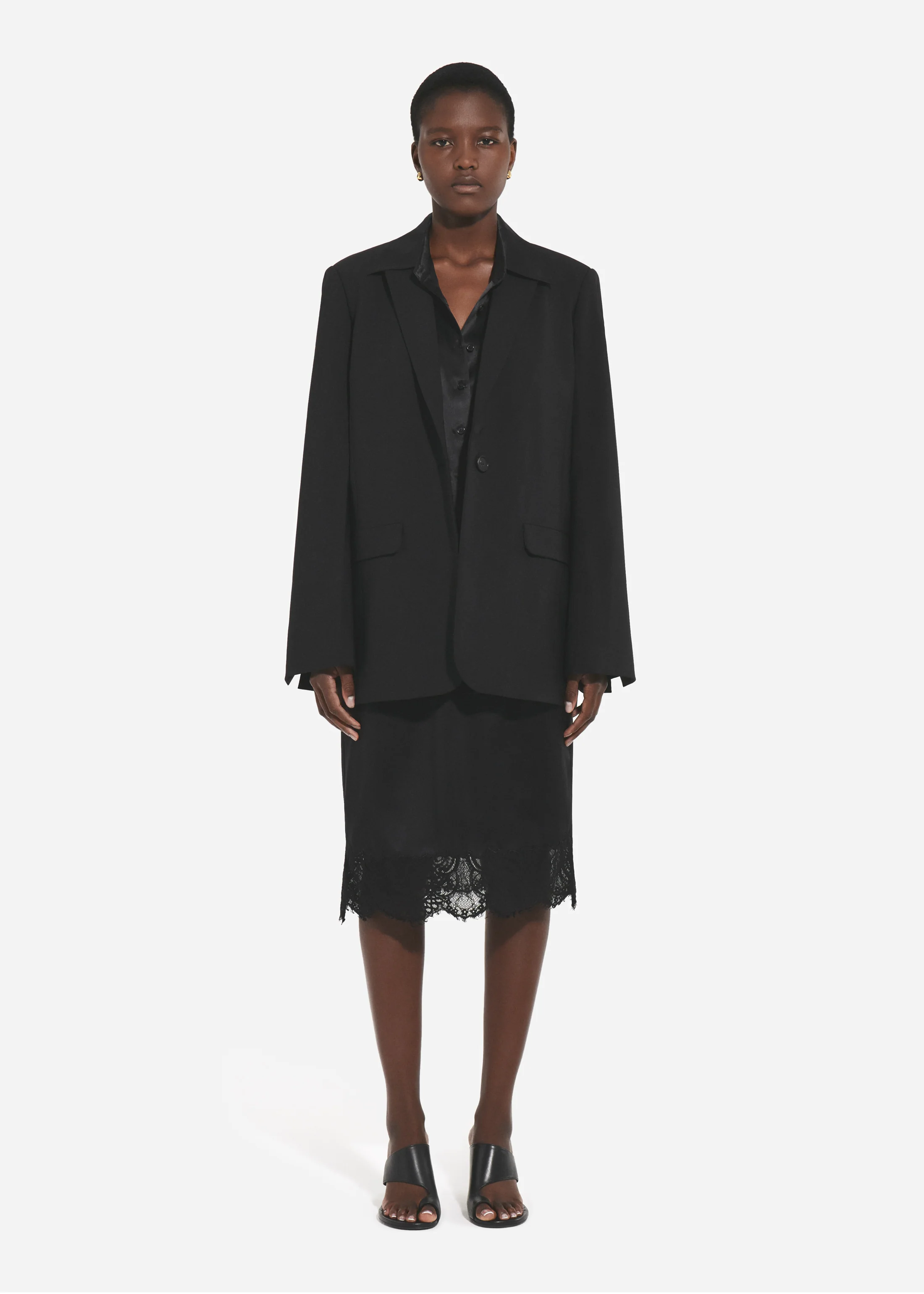 Lace-Trimmed Slip Skirt in Silk - Black
