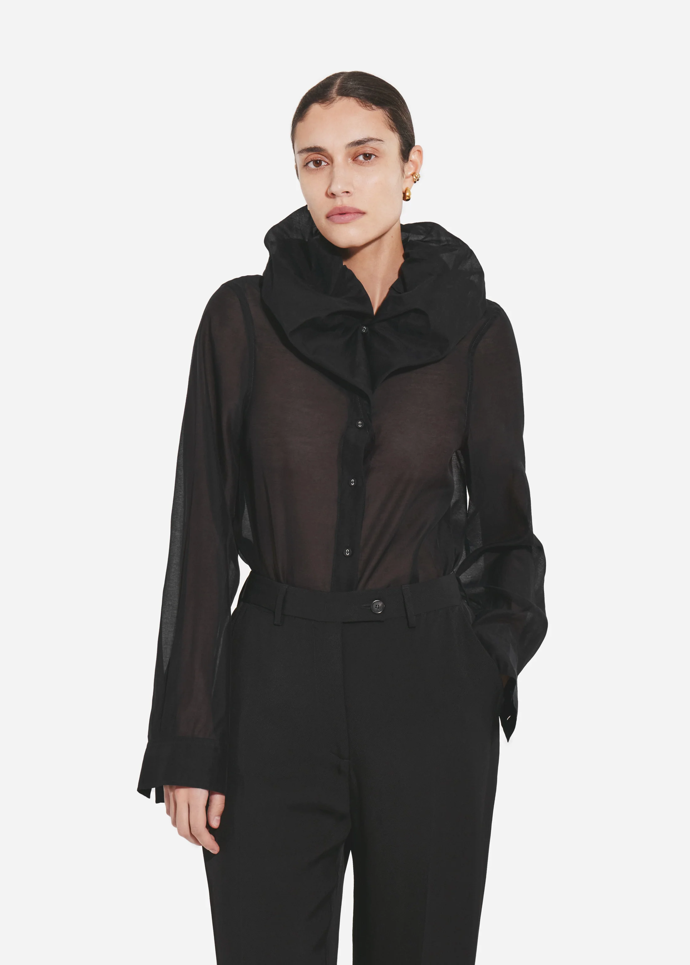 1372-cloud-collar-shirt-in-cotton-silk-voile-black-1.webp Cloud Collar Shirt in Cotton Silk Voile - Black