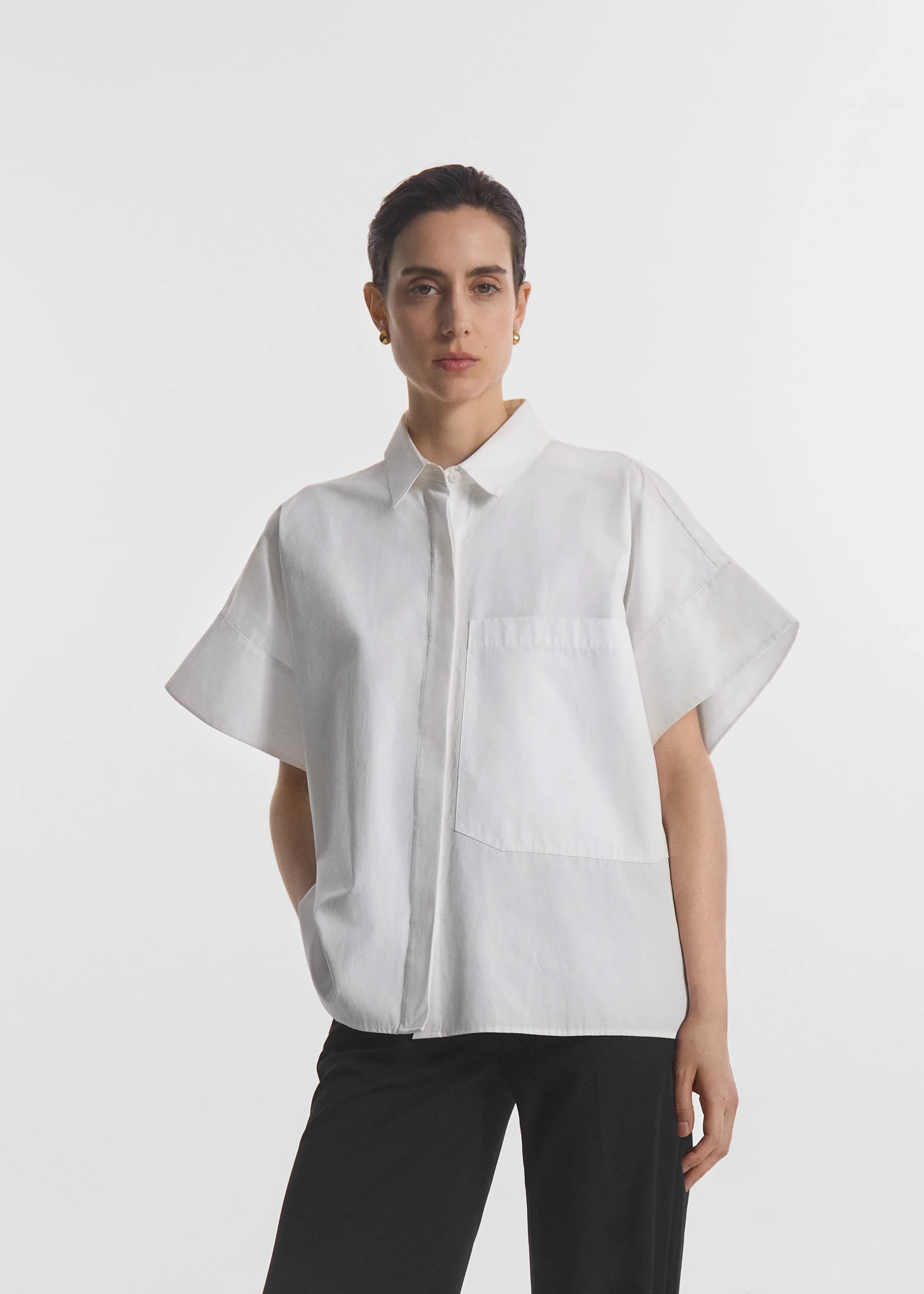 Boxy Short Sleeve Shirt in Cotton Poplin - White