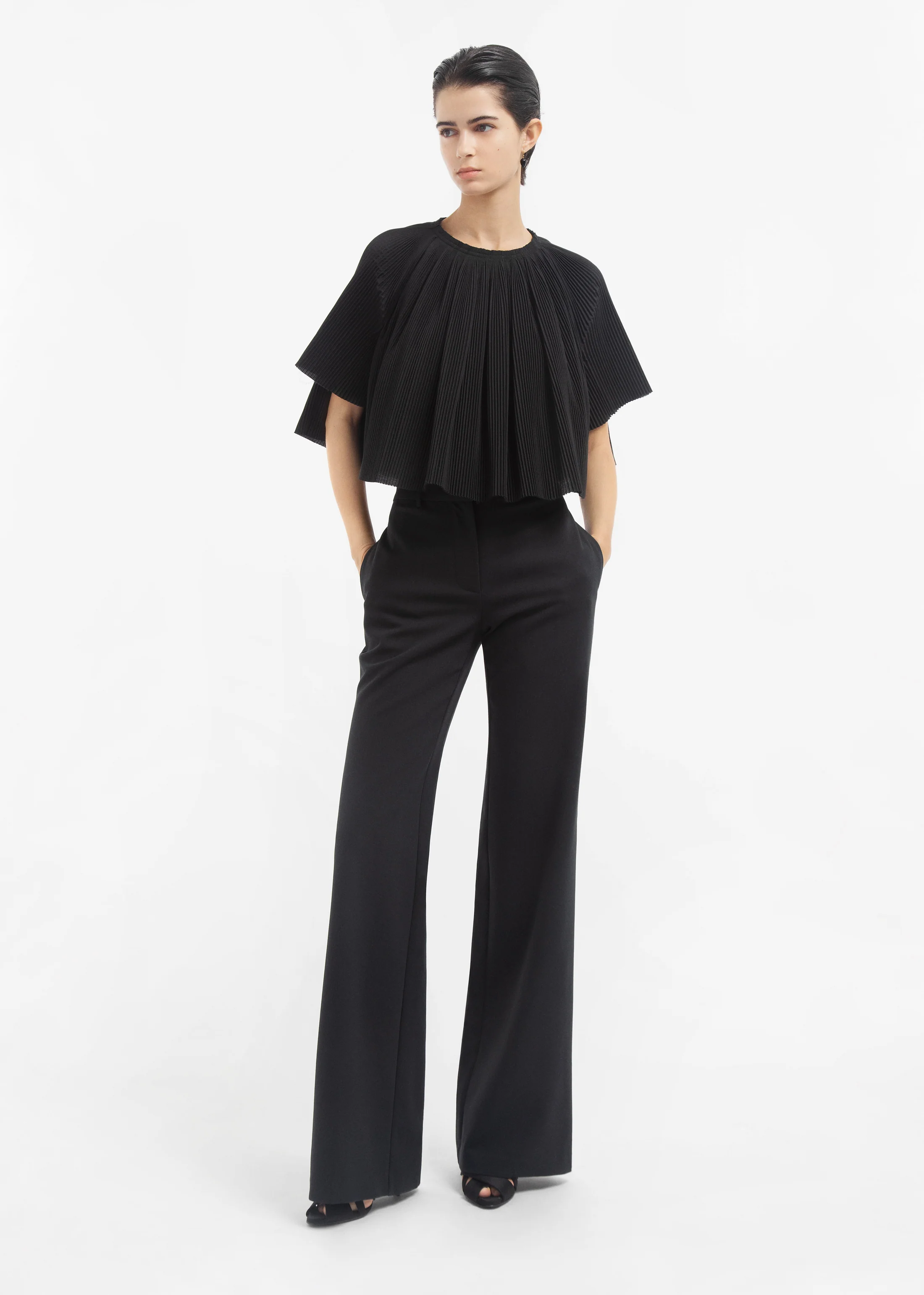 Wide Leg Trouser in Cotton - Black