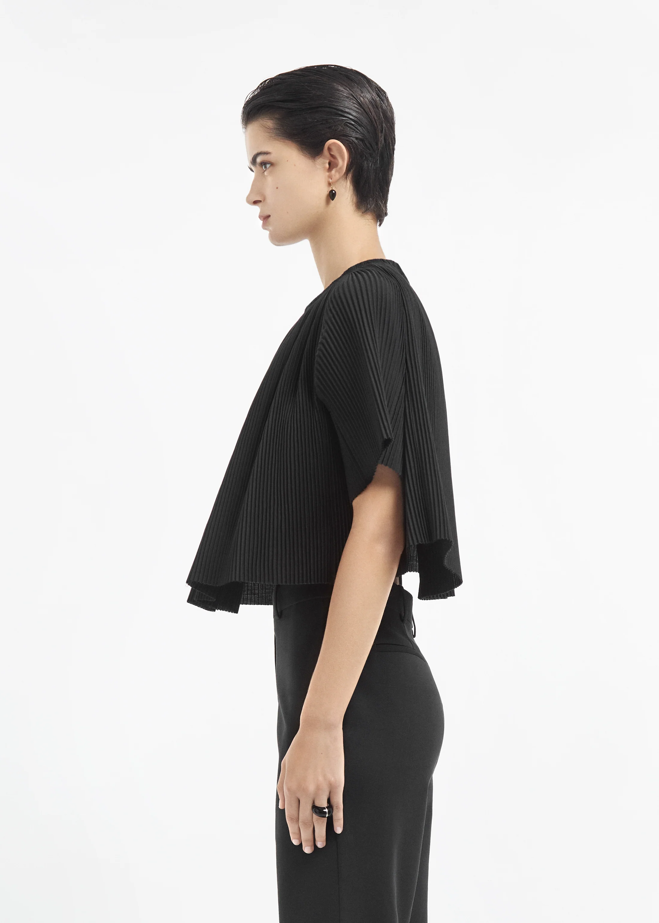 1495-crinkle-cut-cape-top-in-plisse-black-4.webp Crinkle Cut Cape Top in Plisse - Black
