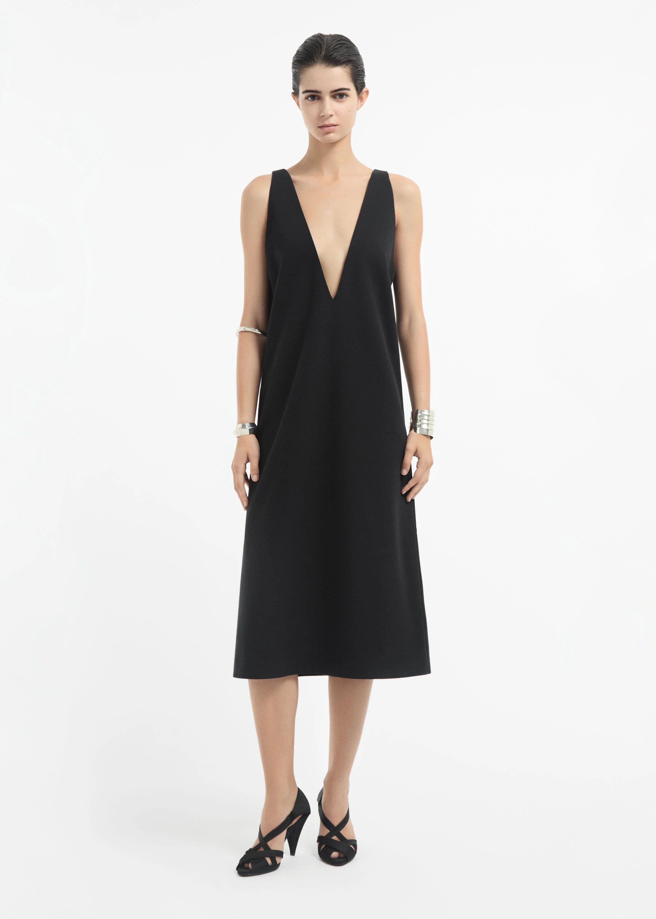 V-Neck Dress in Cotton - Black