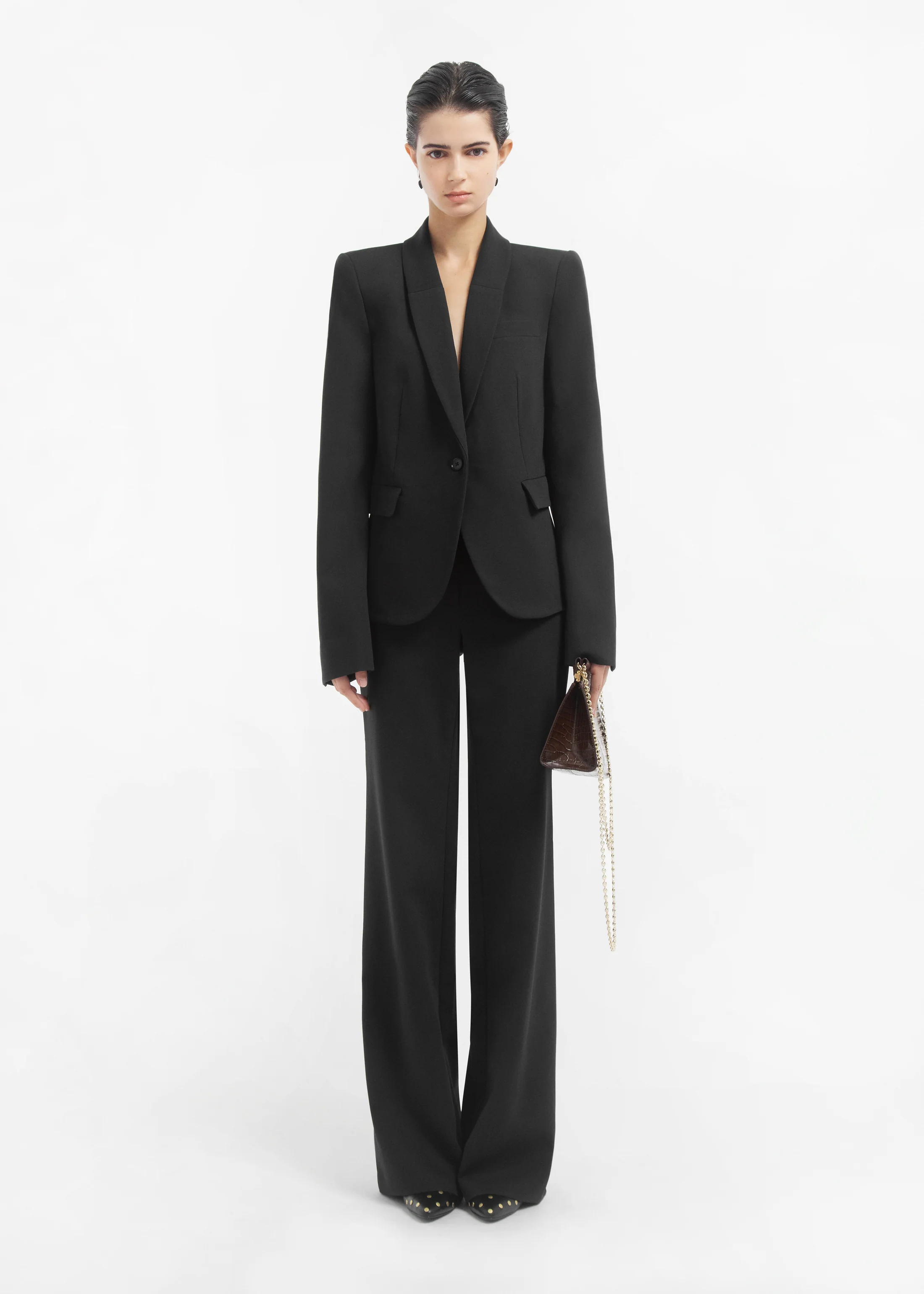 Single Button Down Blazer in Cotton - Black