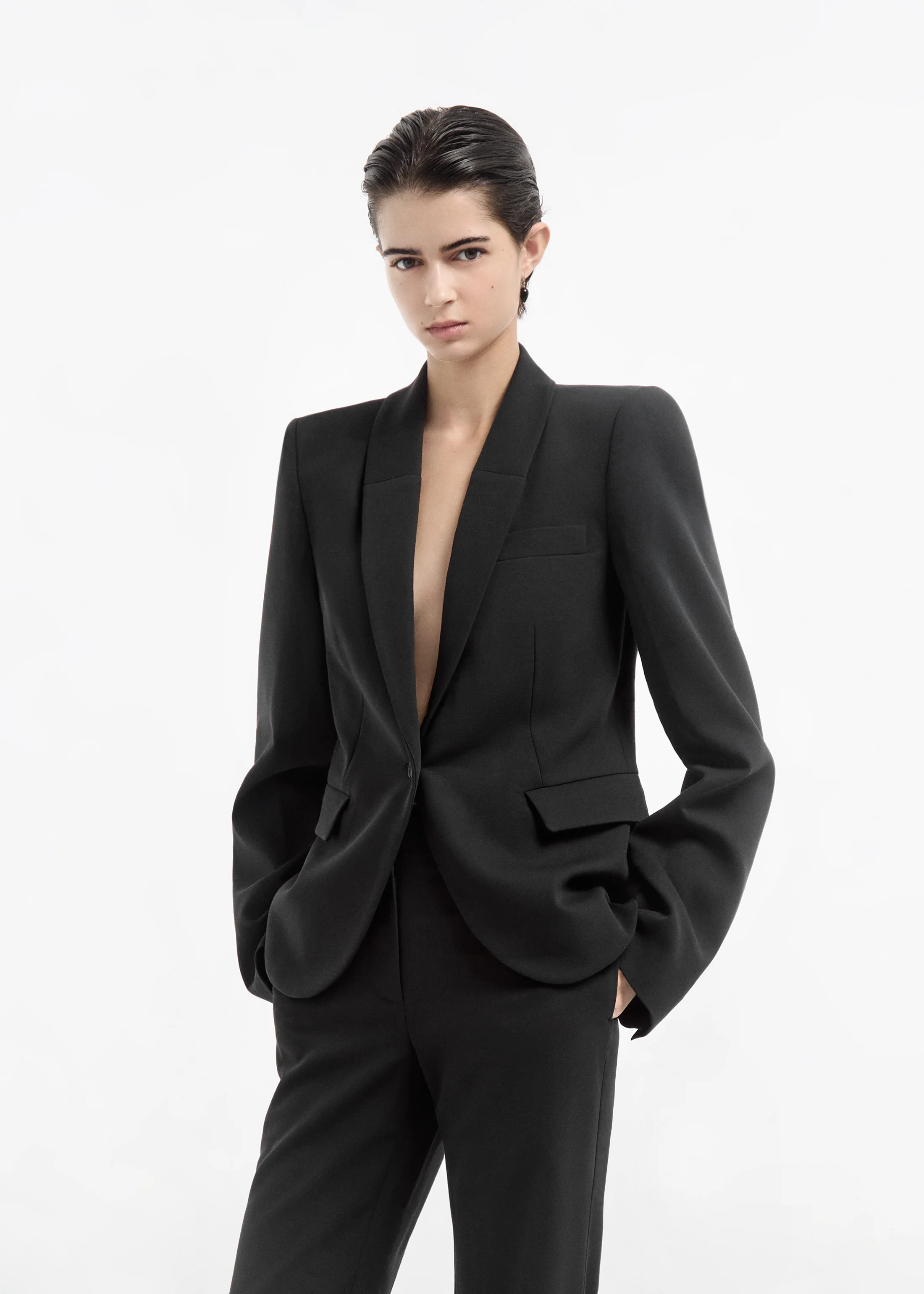 Single Button Down Blazer in Cotton - Black