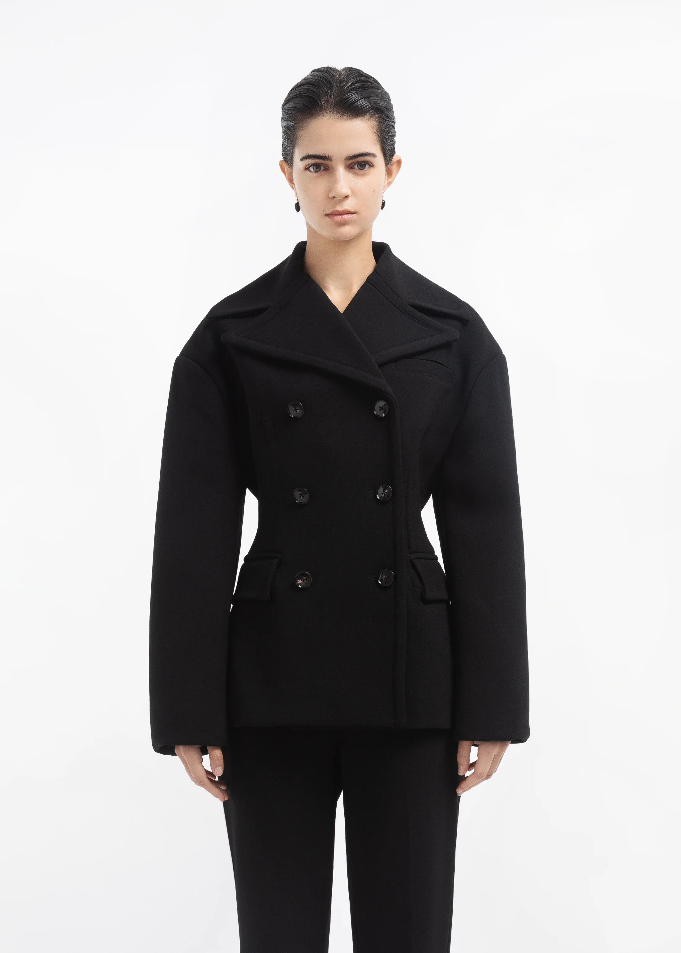 1546-oversized-double-breasted-peplum-jacket-in-wool-black-1.webp Oversized Double Breasted Peplum Jacket in Wool - Black