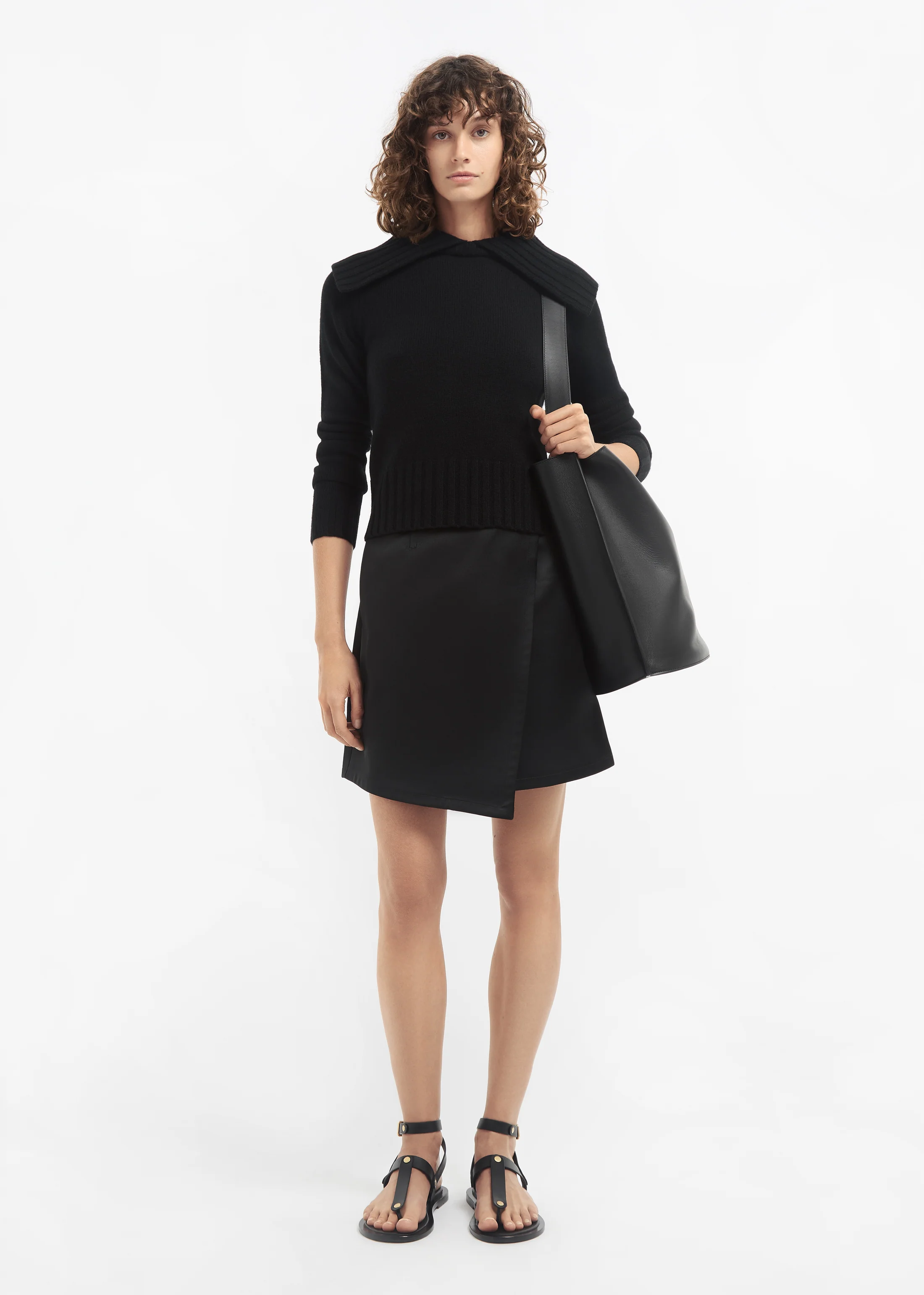 Wrap Mini Skirt in Duchess Satin - Black