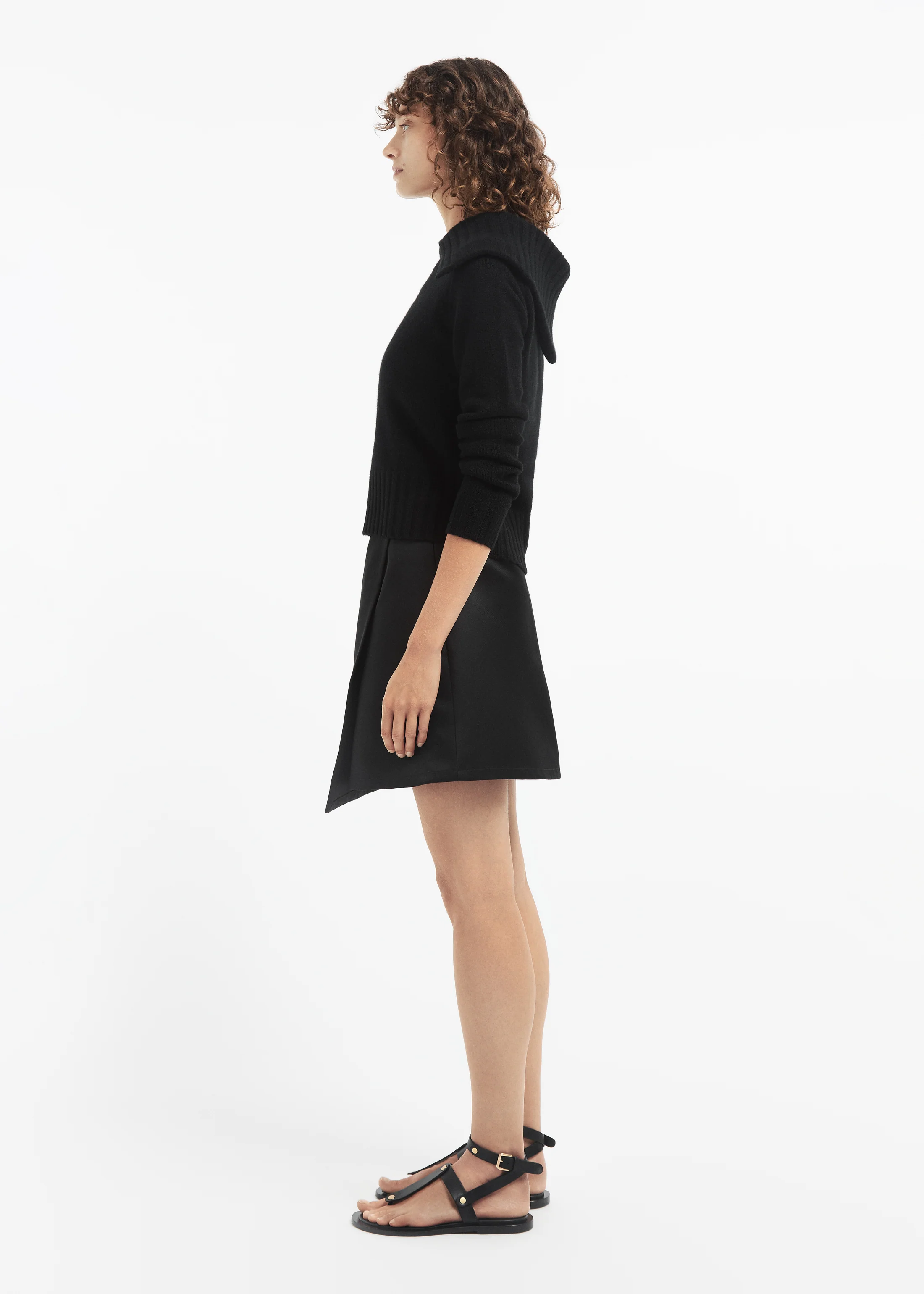 Wrap Mini Skirt in Duchess Satin - Black