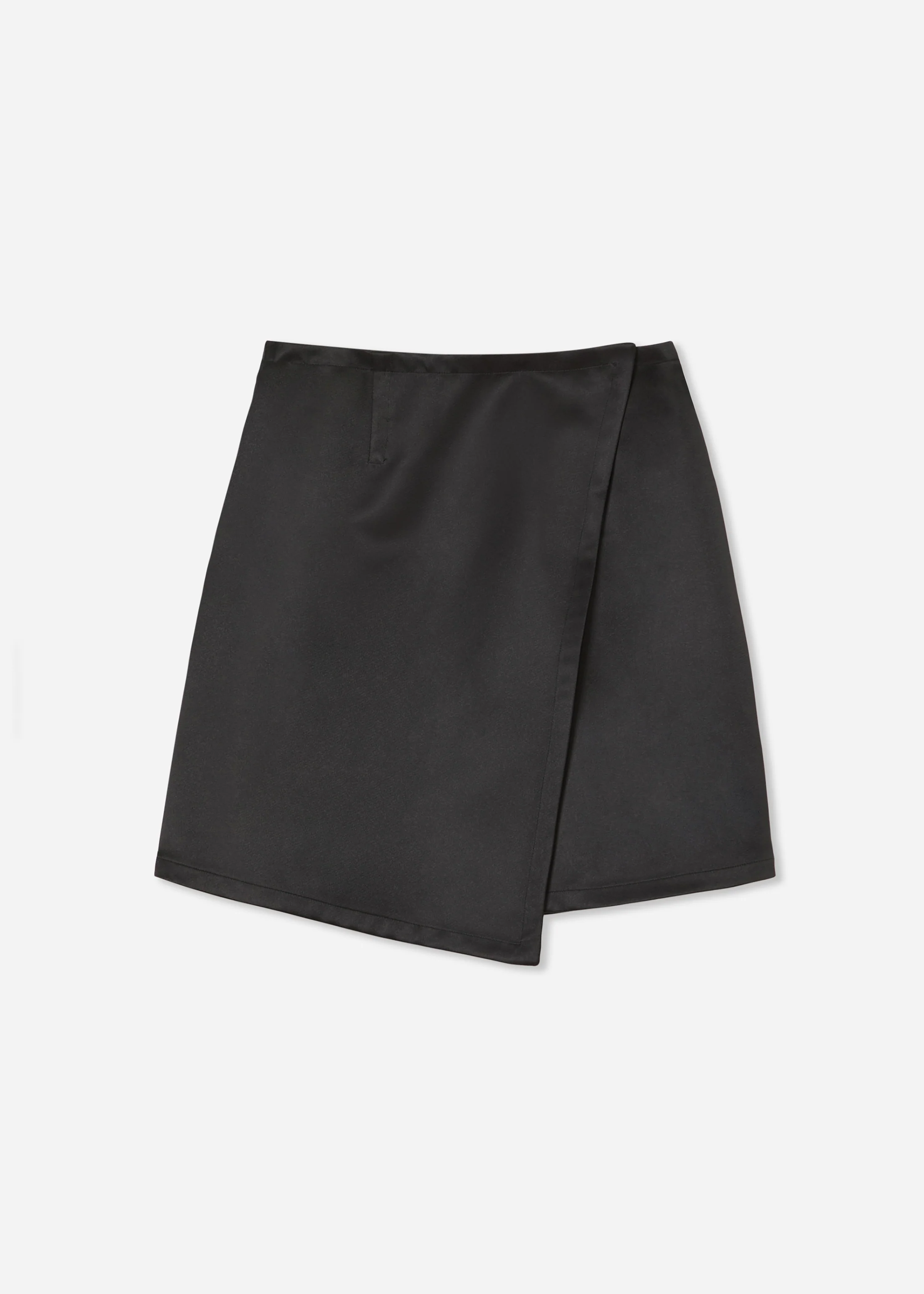Wrap Mini Skirt in Duchess Satin - Black