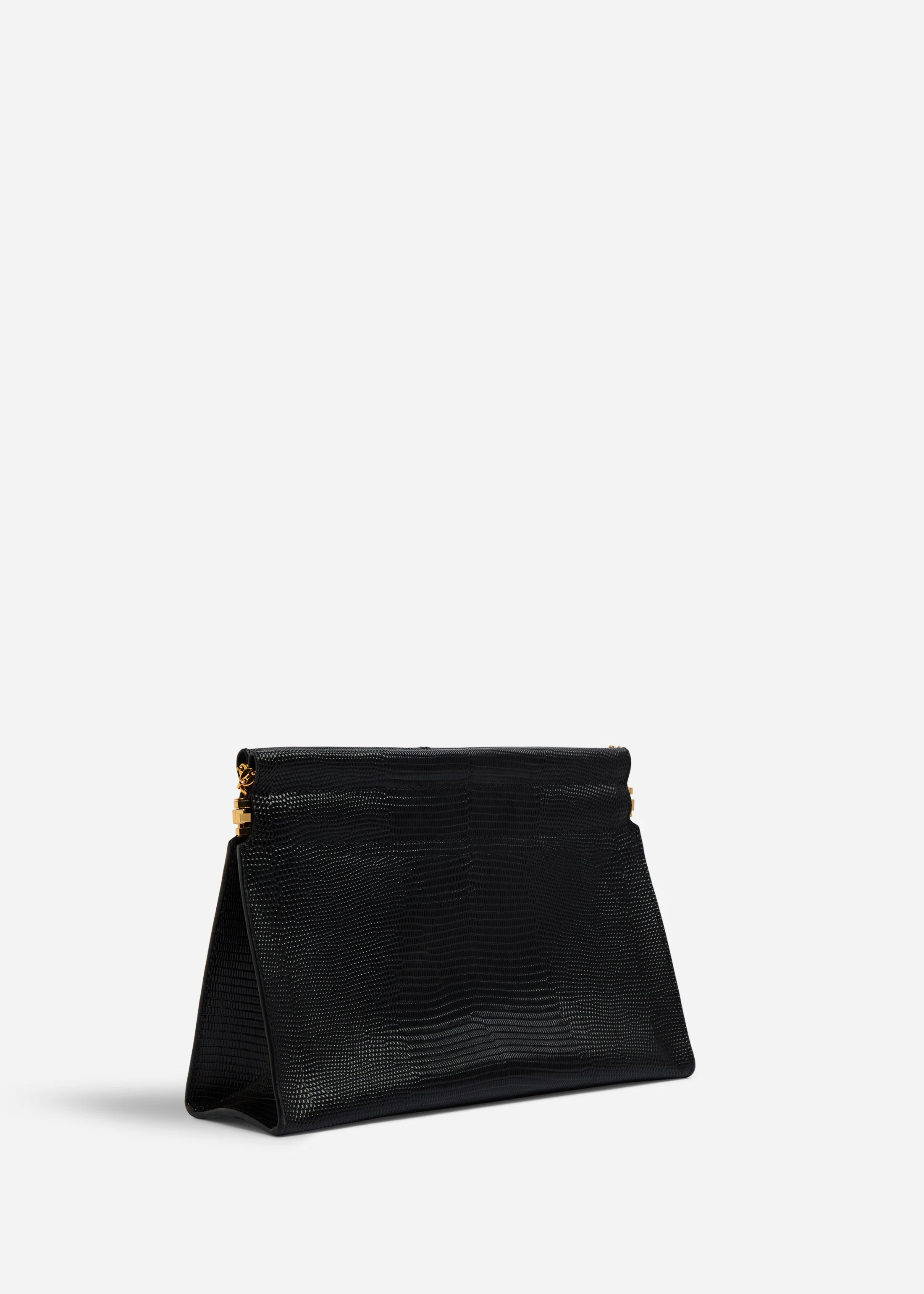 Small Leather Clutch with Chain - Black