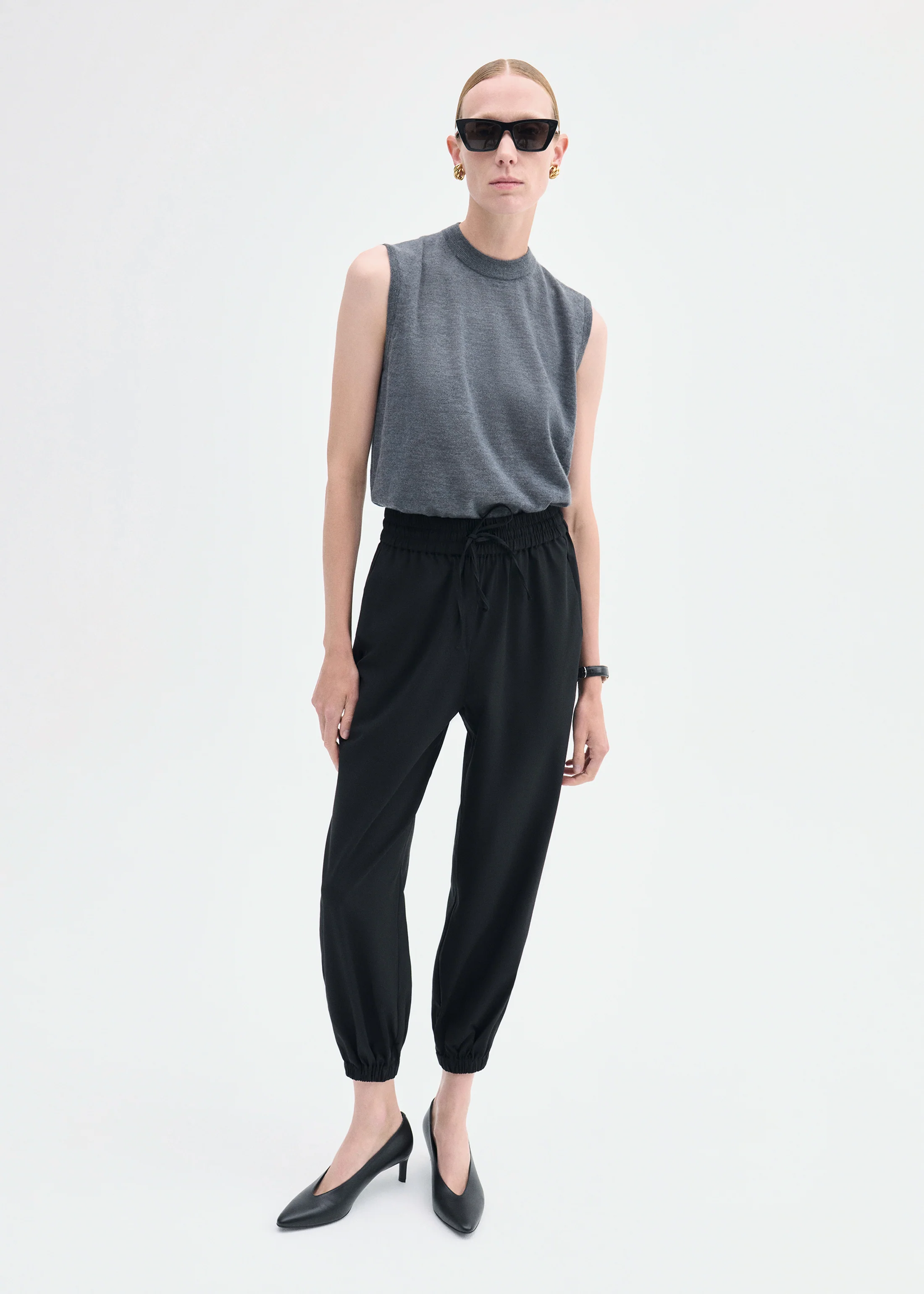 Jogger Pant in Stretch Wool Suiting - Black