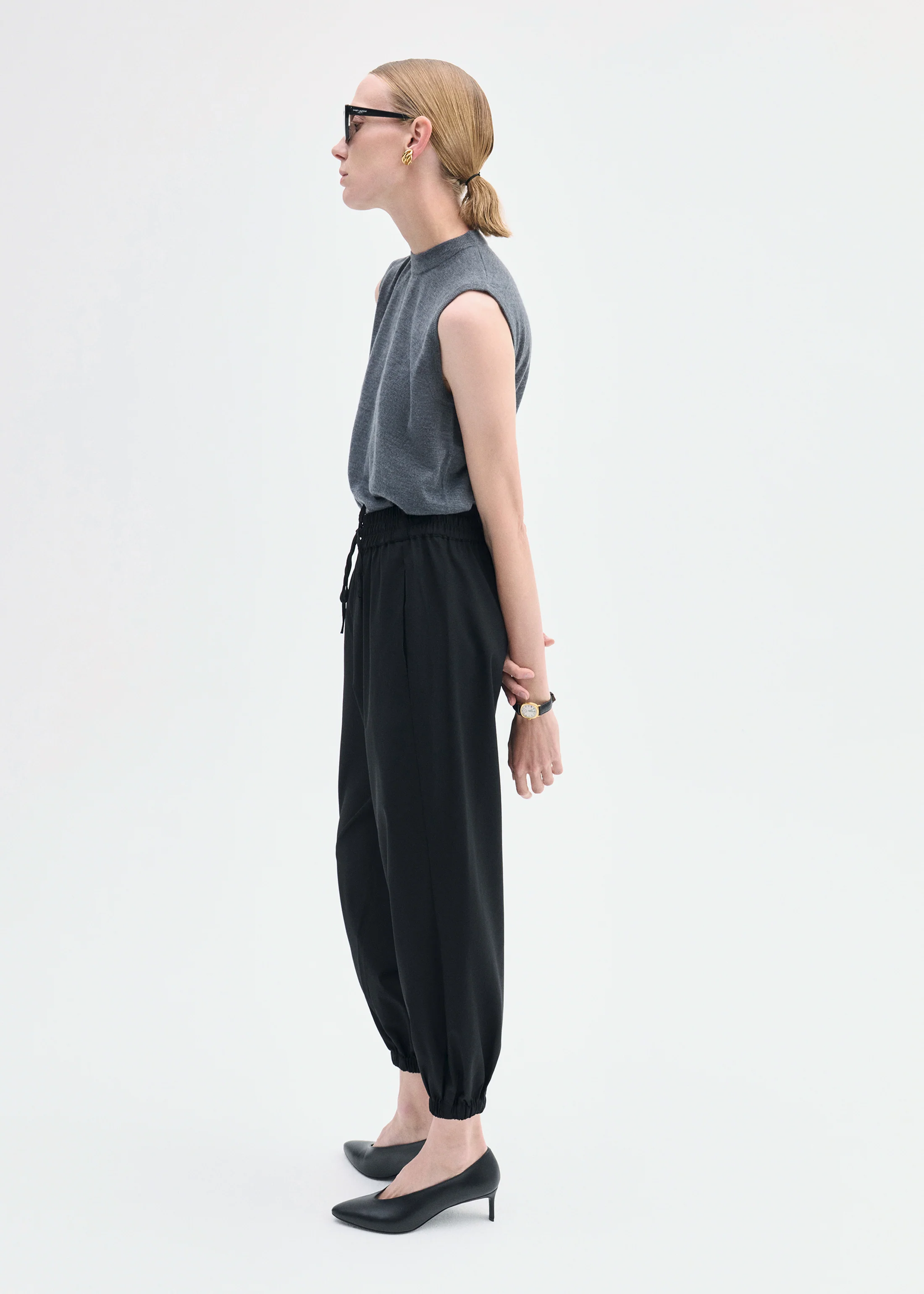 Jogger Pant in Stretch Wool Suiting - Black