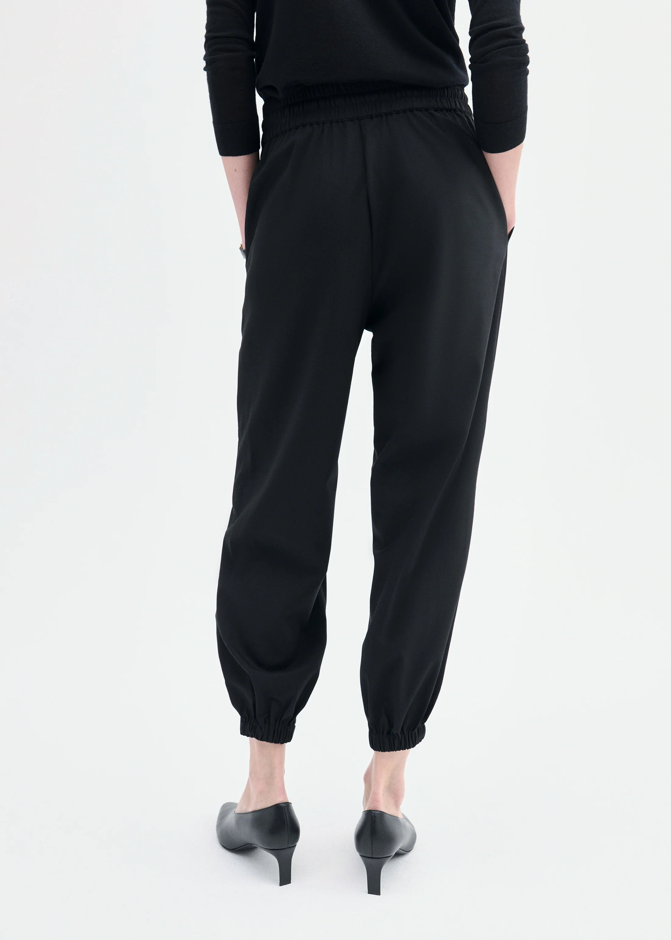 Jogger Pant in Stretch Wool Suiting - Black