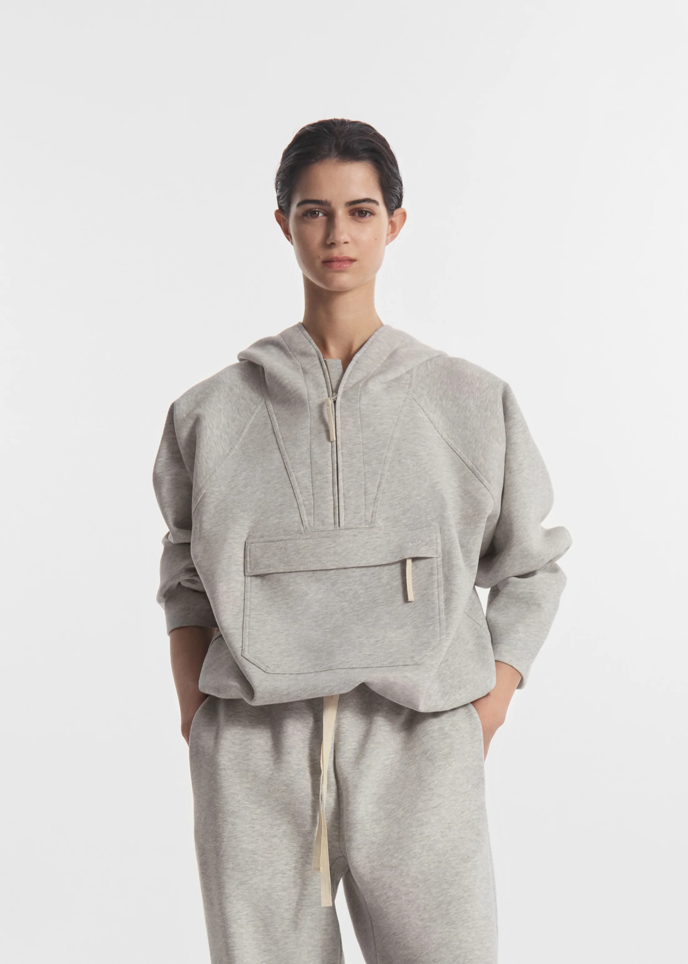 Hooded Pullover in Scuba Jersey - Heather Grey