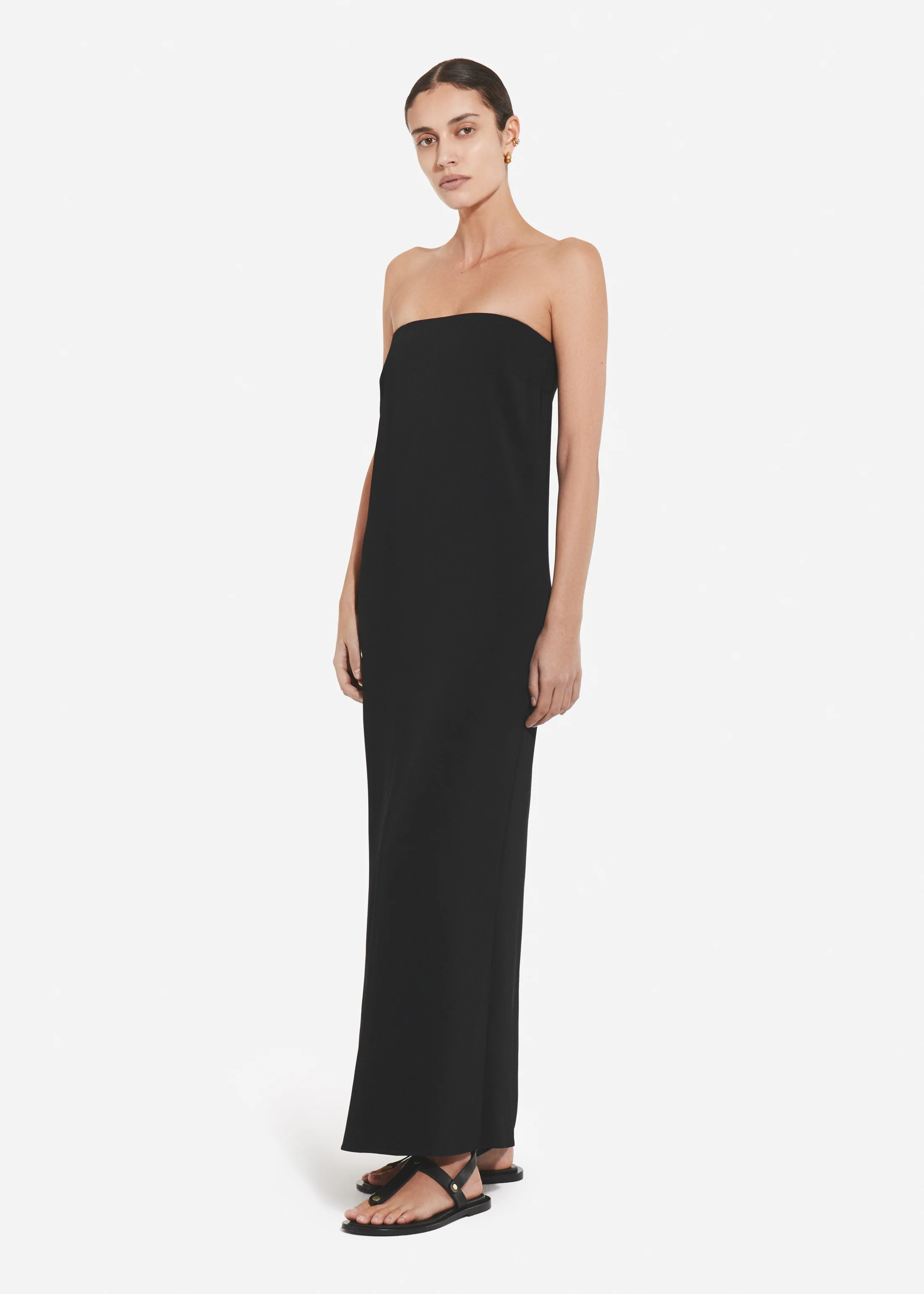 1689-strapless-column-dress-in-viscose-crepe-black-1.webp Strapless Column Dress in Viscose Crepe - Black