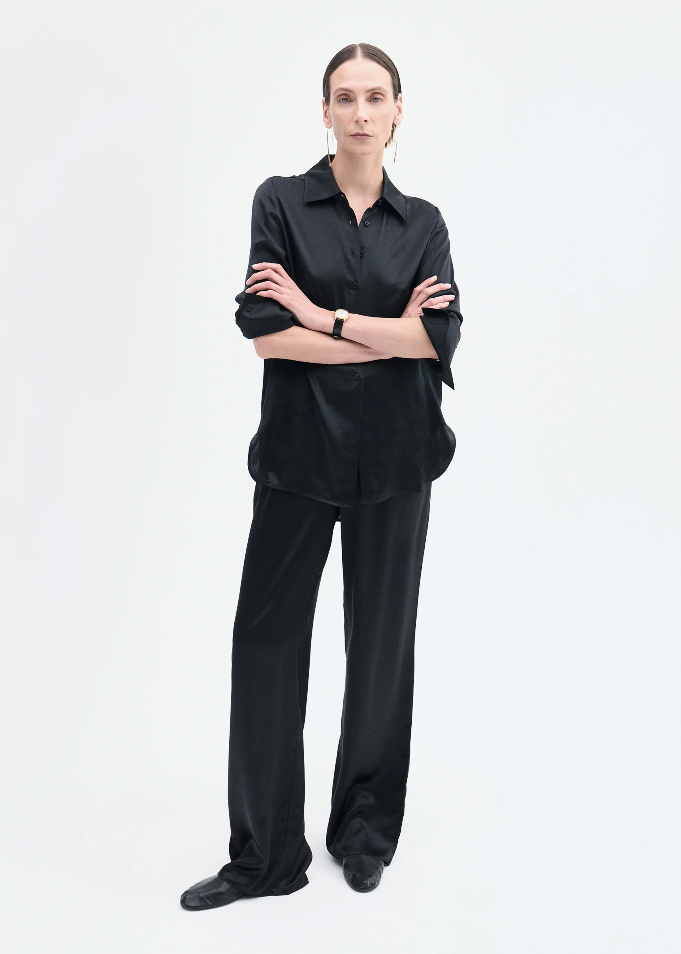 Elastic Waist Pant in Silk - Black