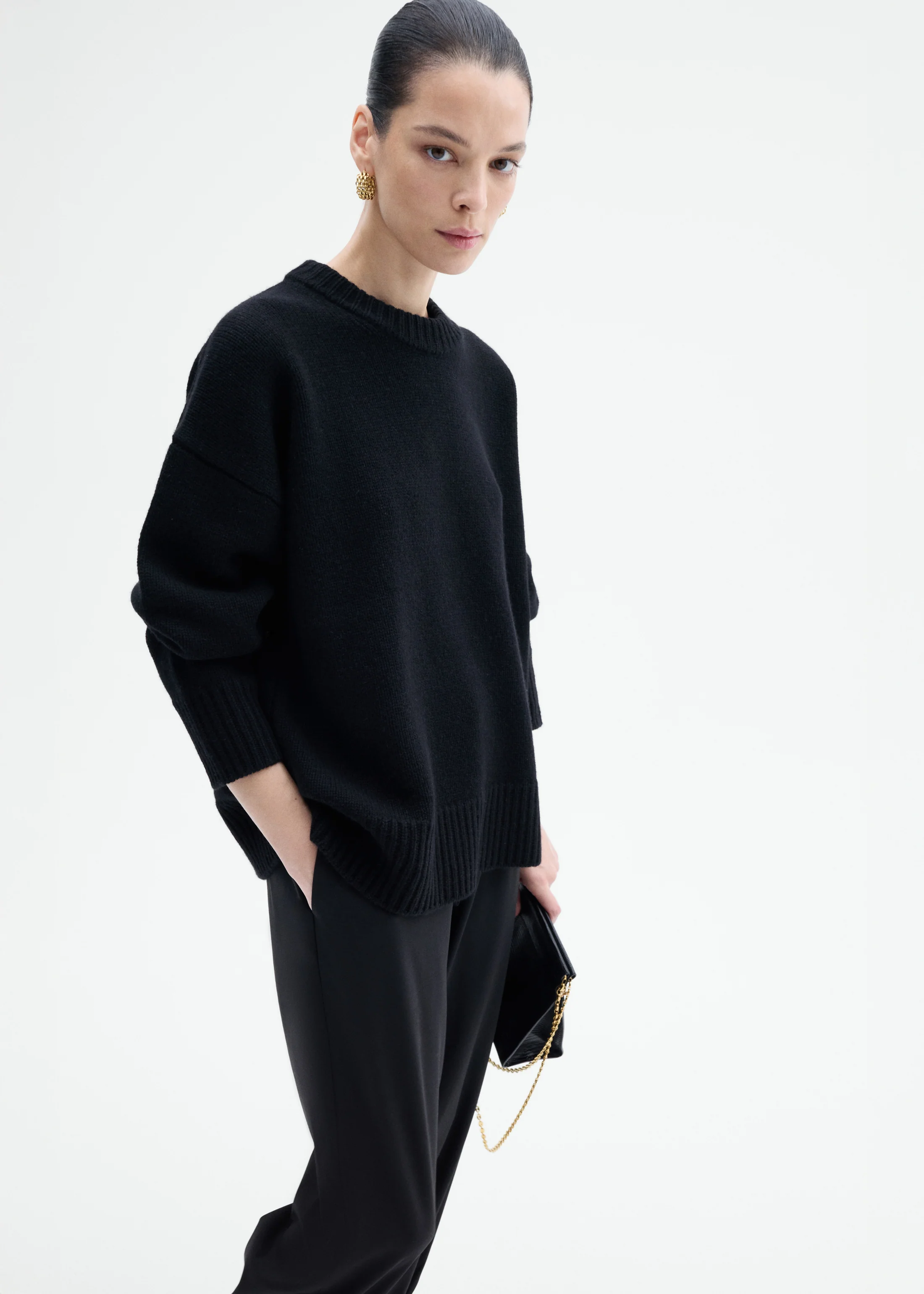 Boyfriend Crew Neck in Wool Cashmere - Black