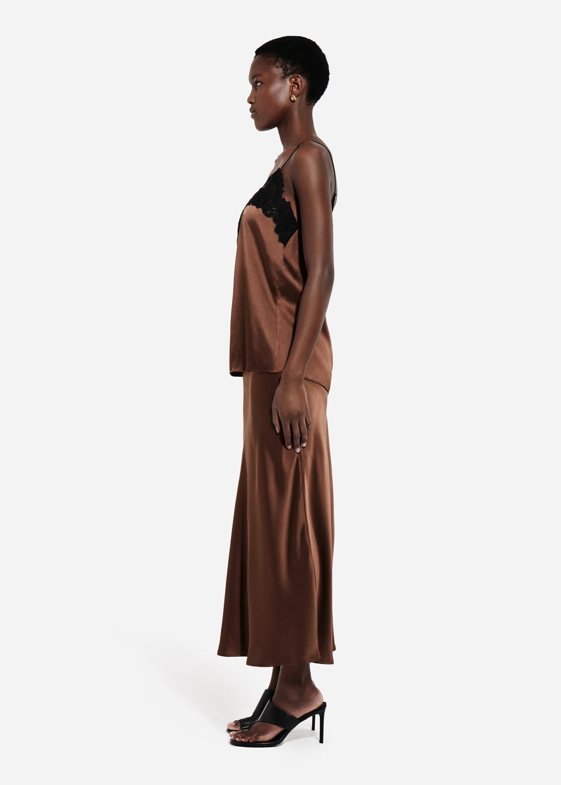 Bias Cut Slip Skirt in Silk - Chocolate
